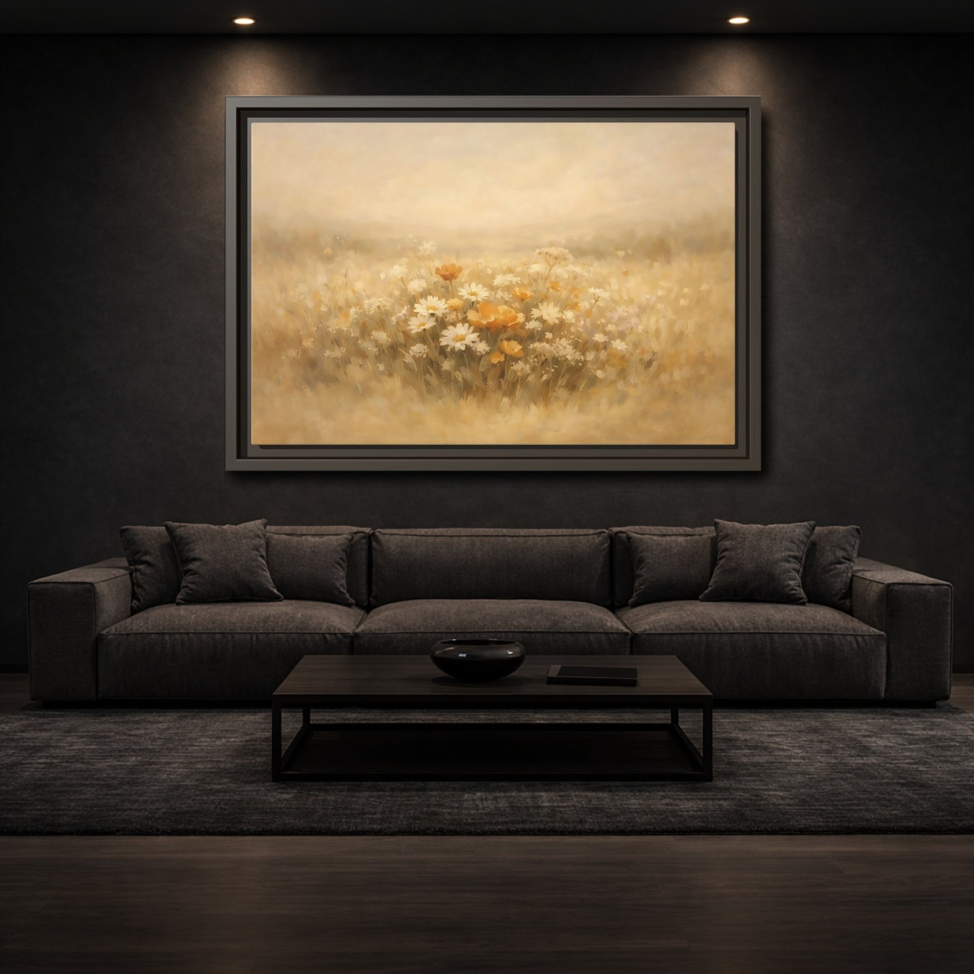 Mockup 2. Nature Wildflowers Warm Yellows shown as stretched canvas wall art