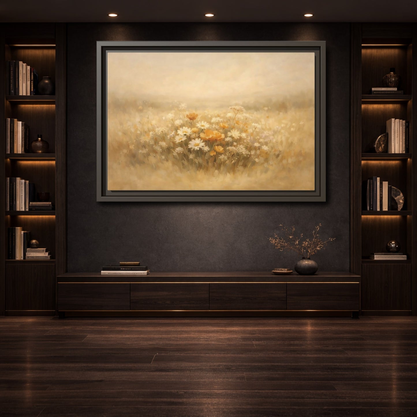 Mockup 3. Nature Wildflowers Warm Yellows shown as stretched canvas wall art
