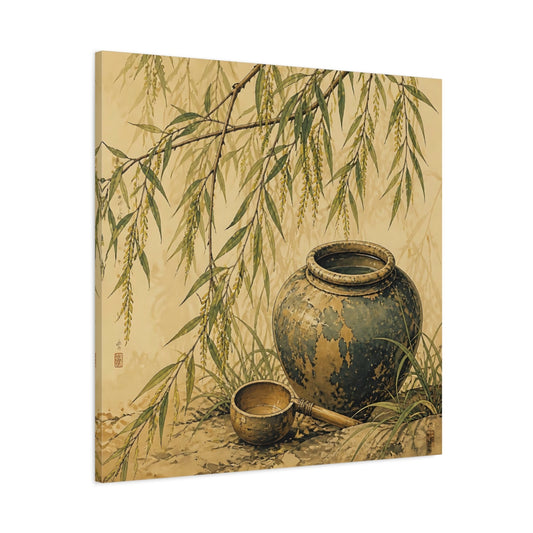 Main Mockup. Nature Willow Branches Earthy Green shown as stretched canvas wall art