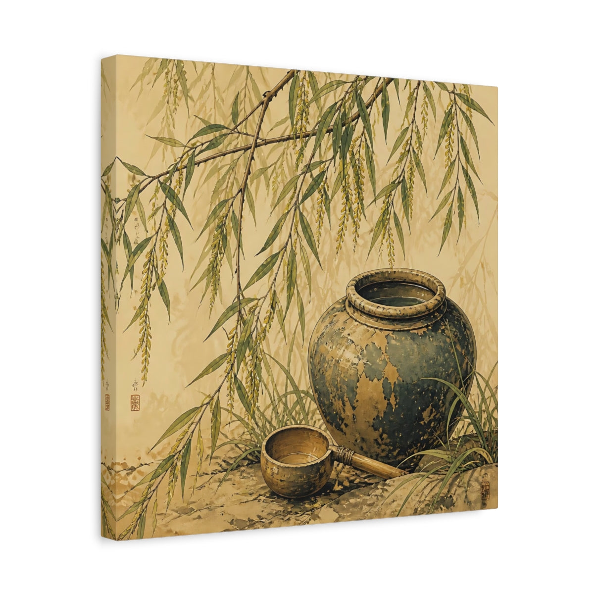 Side Mockup 6. Nature Willow Branches Earthy Green shown as stretched canvas wall art