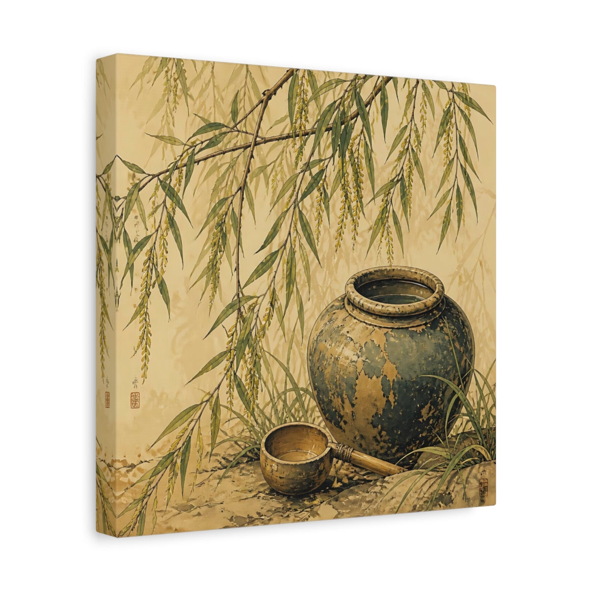 Side Mockup 8. Nature Willow Branches Earthy Green shown as stretched canvas wall art