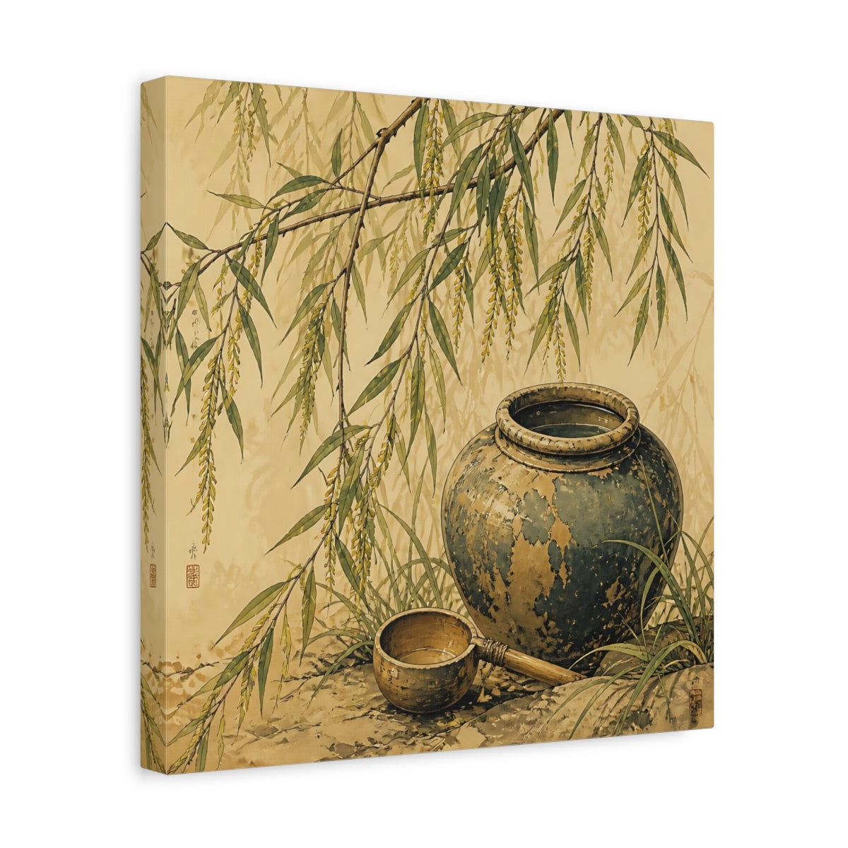 Side Mockup 7. Nature Willow Branches Earthy Green shown as stretched canvas wall art