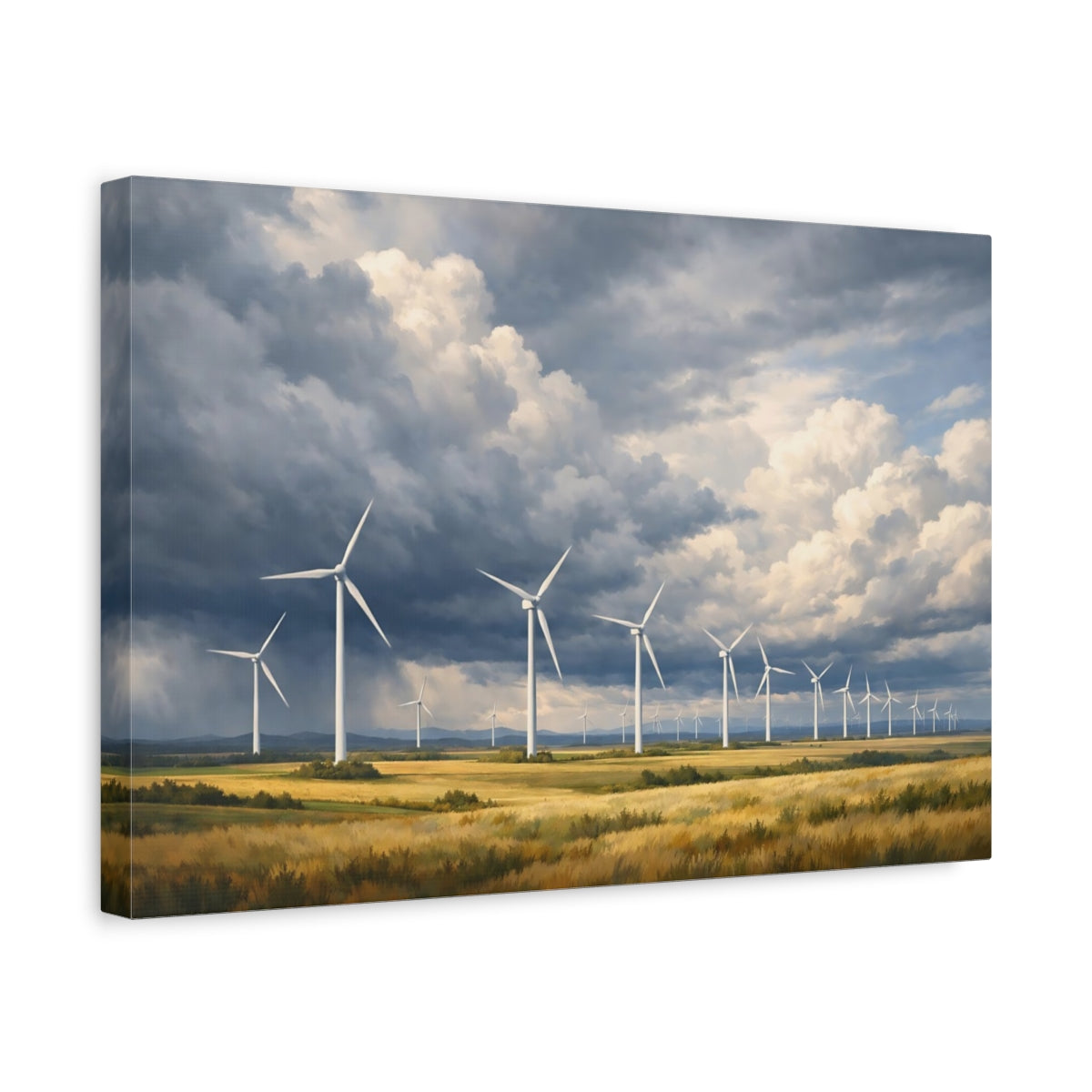 Side Mockup 4. Nature Wind Farm Wind Farm Energy shown as stretched canvas wall art