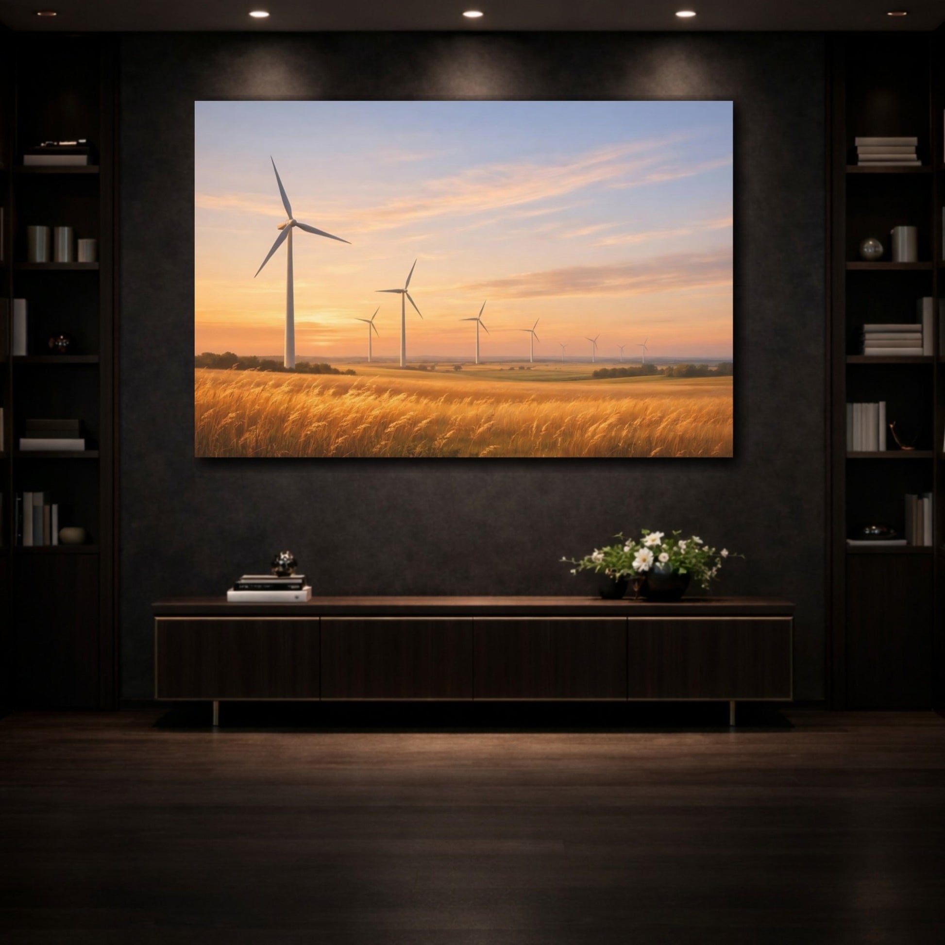Nature Wind Farm Golden Hour - Canvas Wall Art Print - YesArtYes