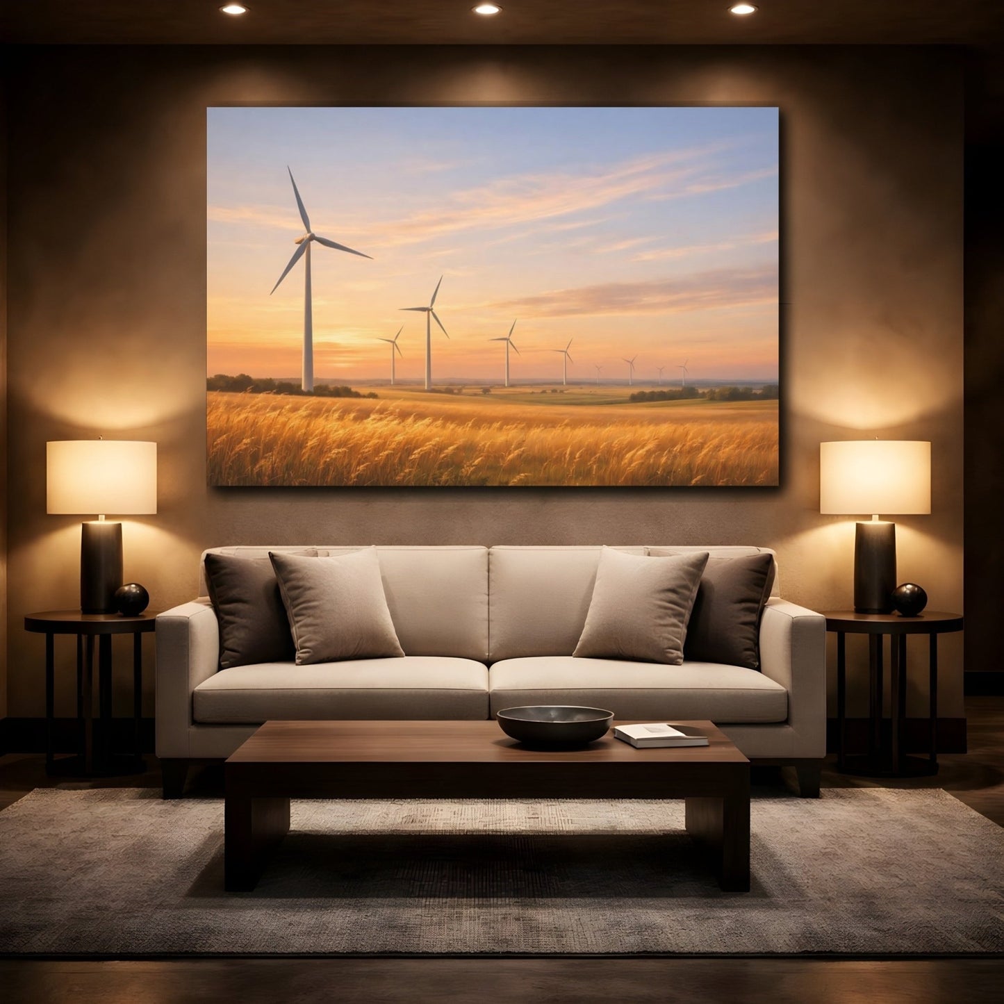 Nature Wind Farm Golden Hour - Canvas Wall Art Print - YesArtYes