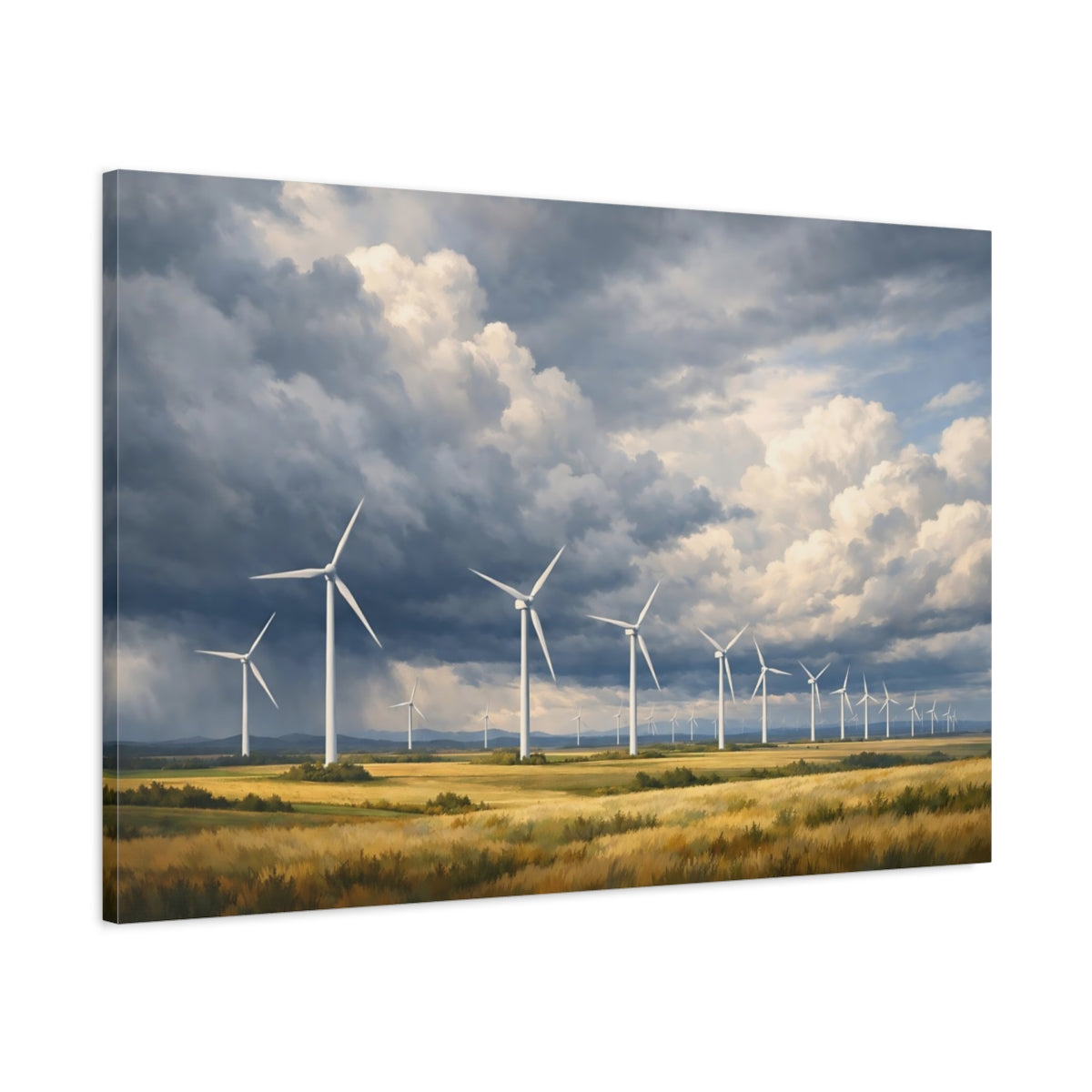 Main Mockup. Nature Wind Farm Wind Farm Energy shown as stretched canvas wall art