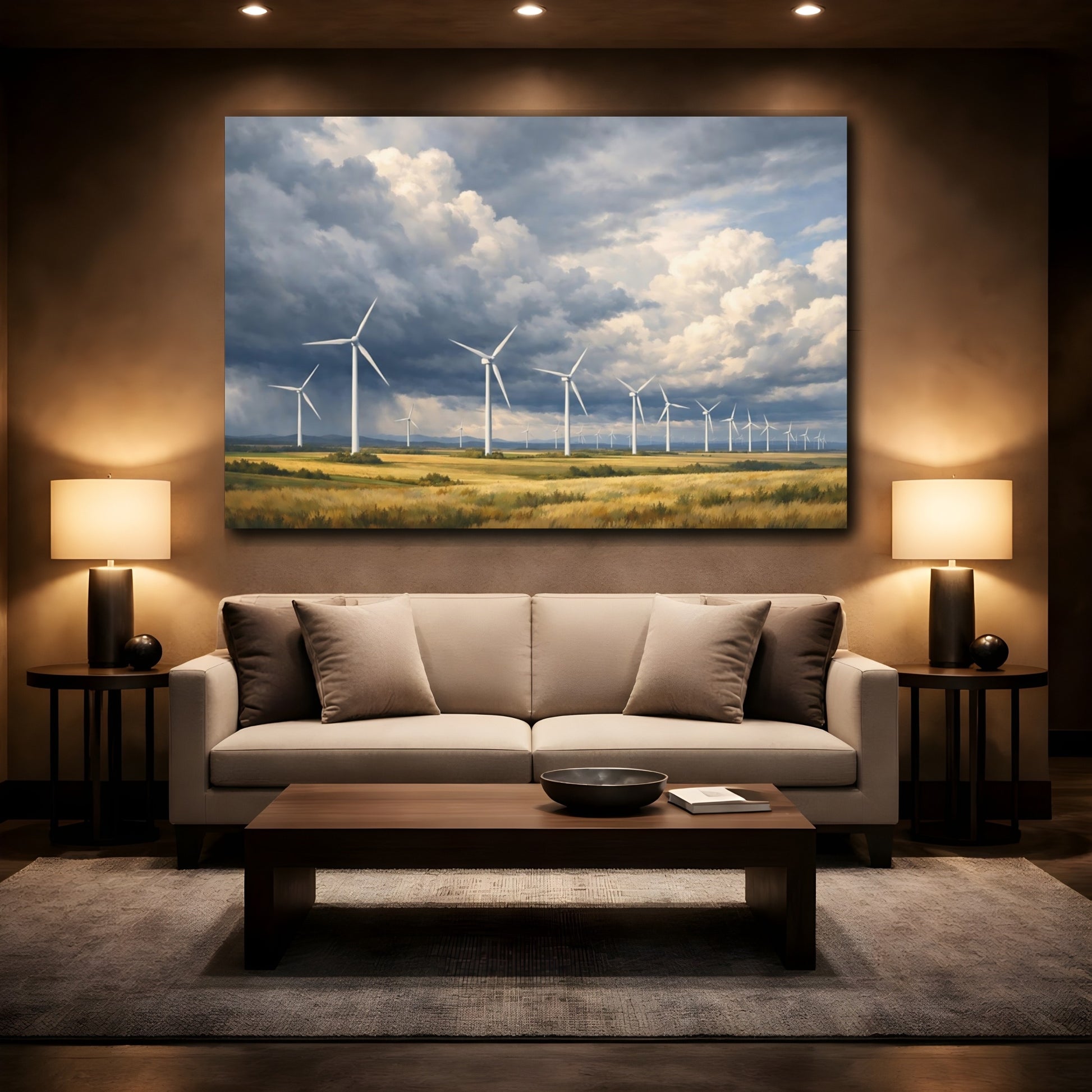 Mockup 3. Nature Wind Farm Wind Farm Energy shown as stretched canvas wall art