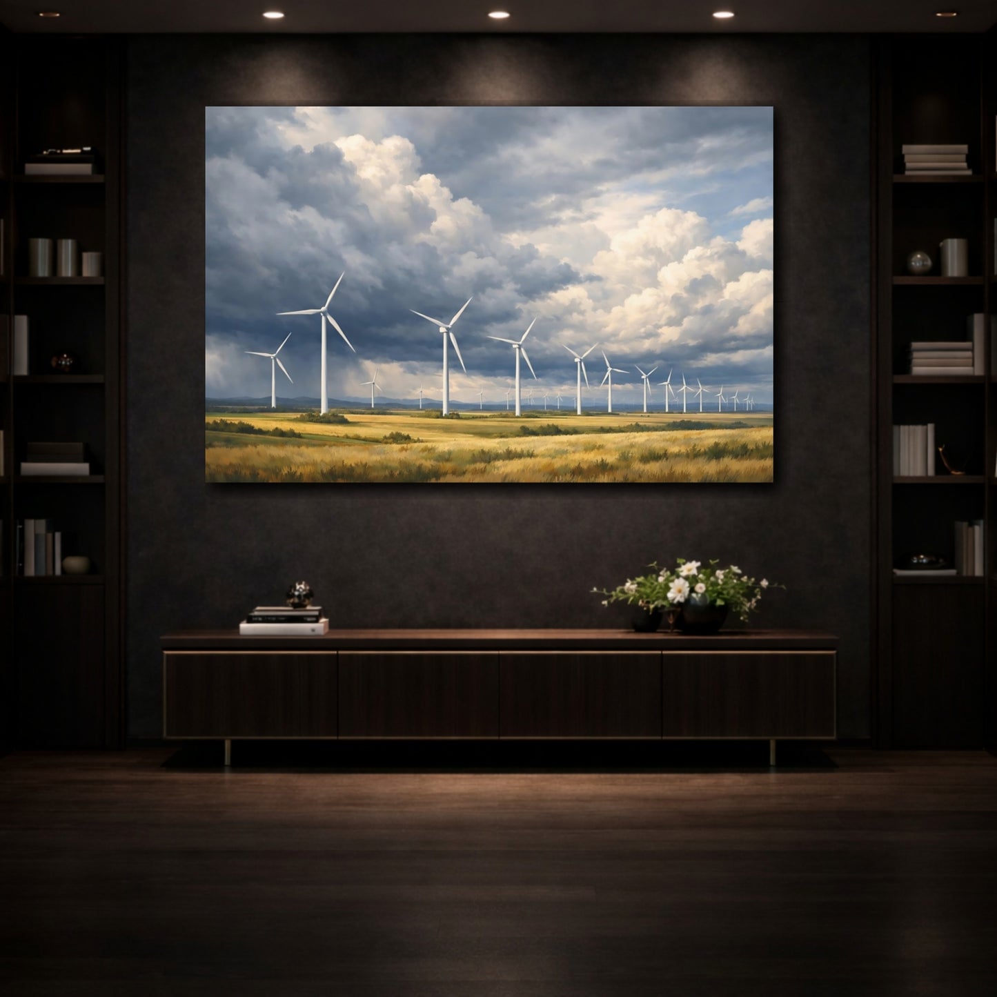 Mockup 4. Nature Wind Farm Wind Farm Energy shown as stretched canvas wall art