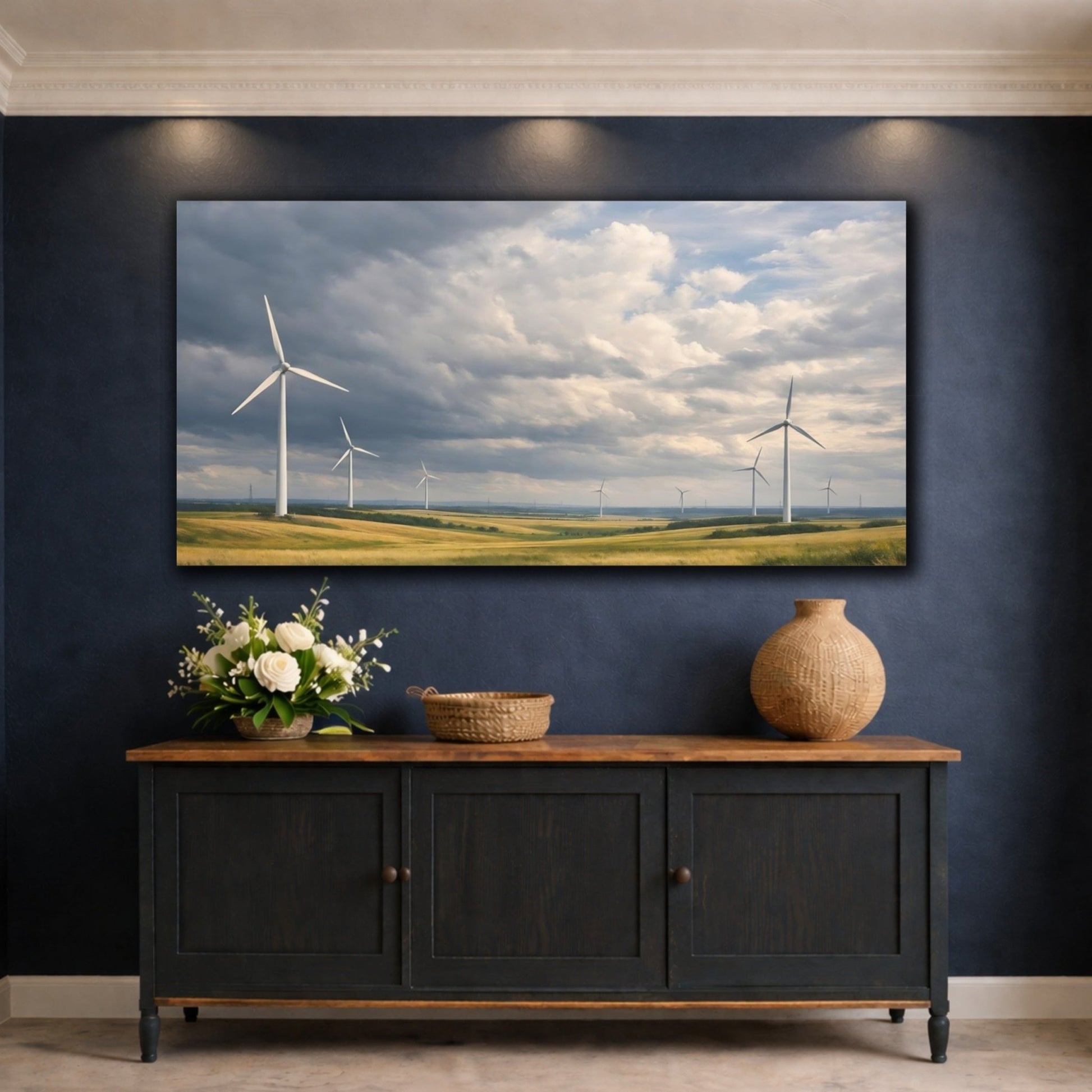 Nature Wind Turbines Farm Landscape - Canvas Wall Art Print - YesArtYes