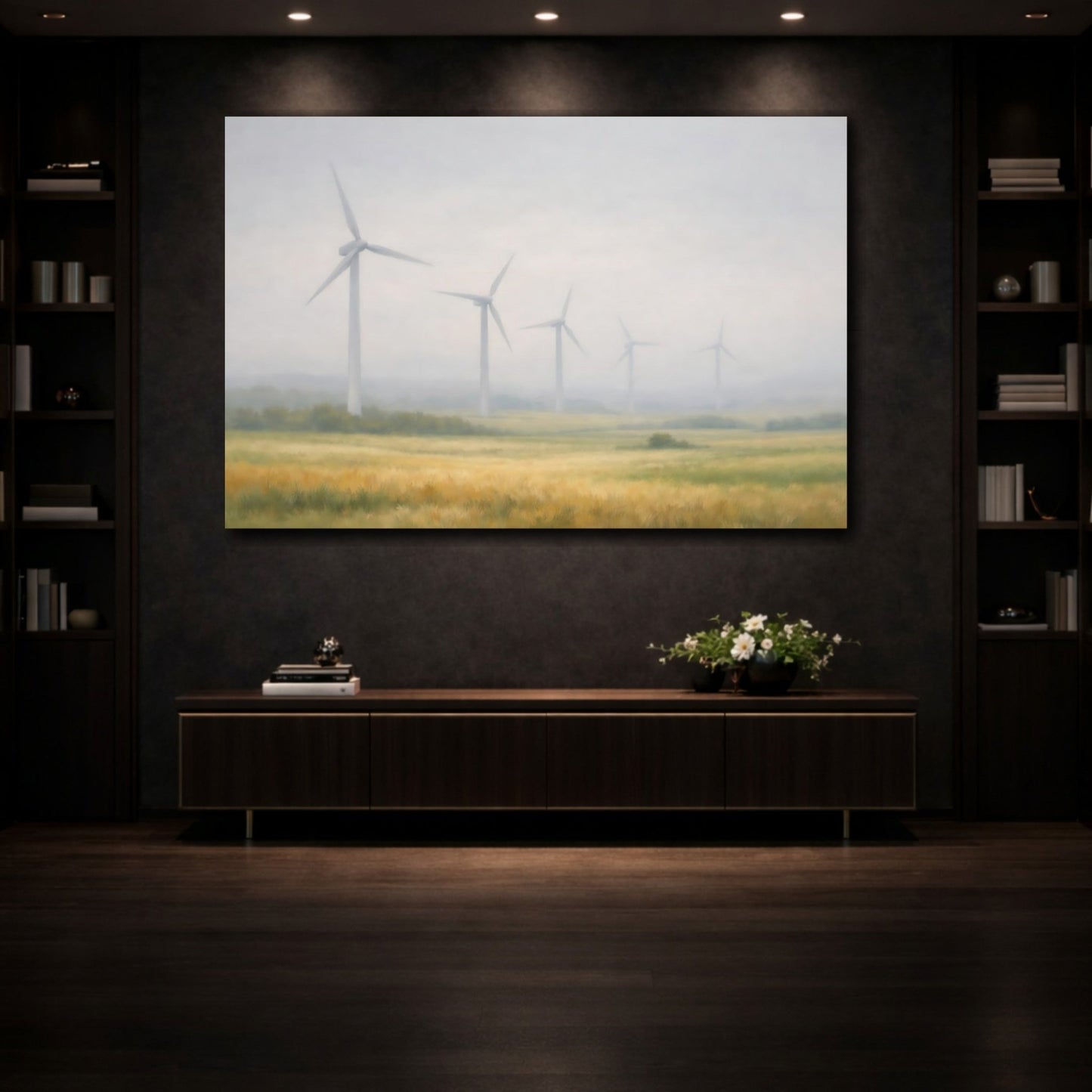 Nature Wind Turbines Misty Landscape - Canvas Wall Art Print - YesArtYes