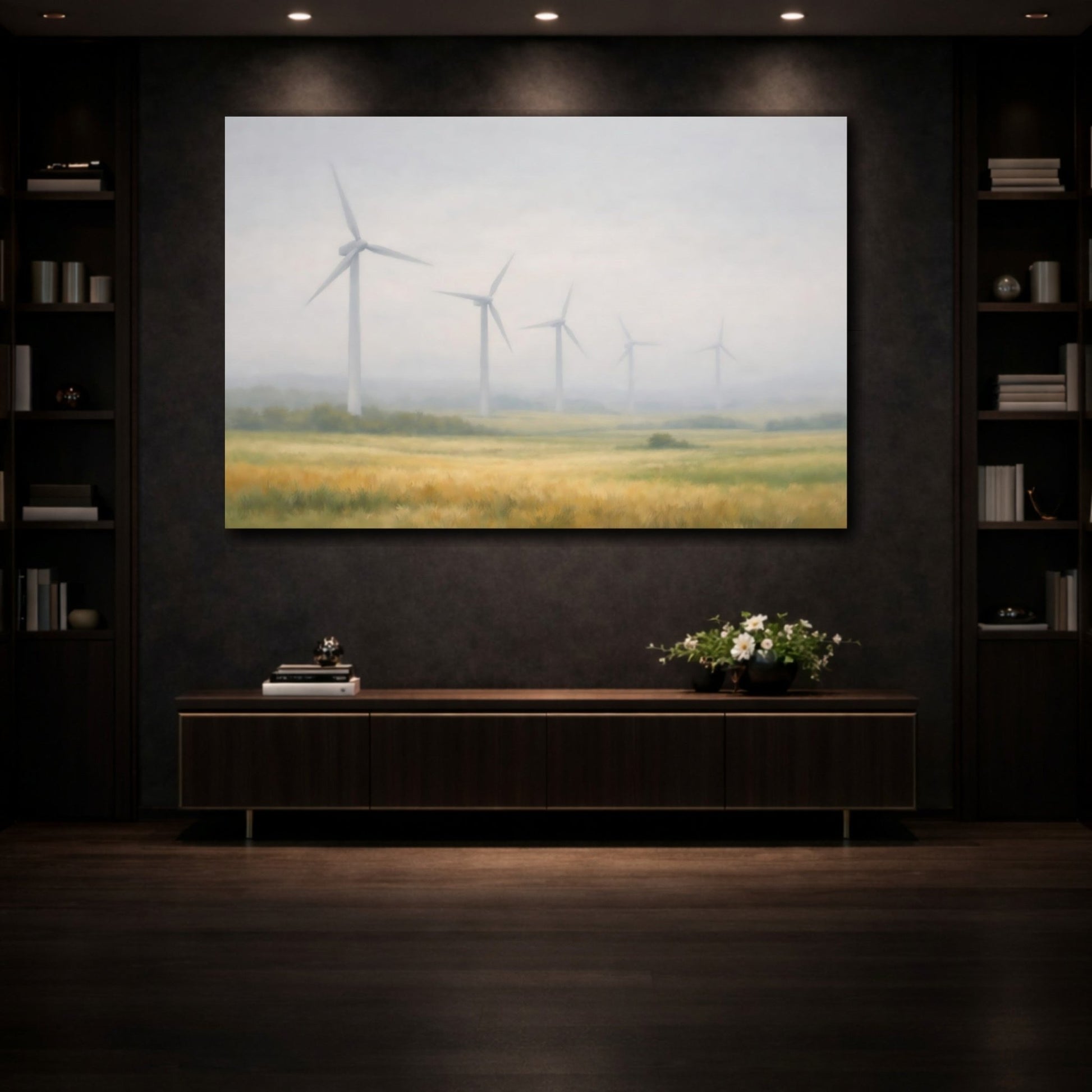 Nature Wind Turbines Misty Landscape - Canvas Wall Art Print - YesArtYes