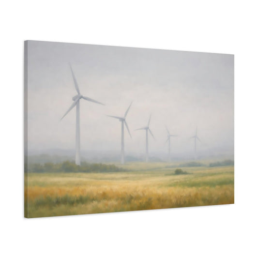 Nature Wind Turbines Misty Landscape - Canvas Wall Art Print - YesArtYes