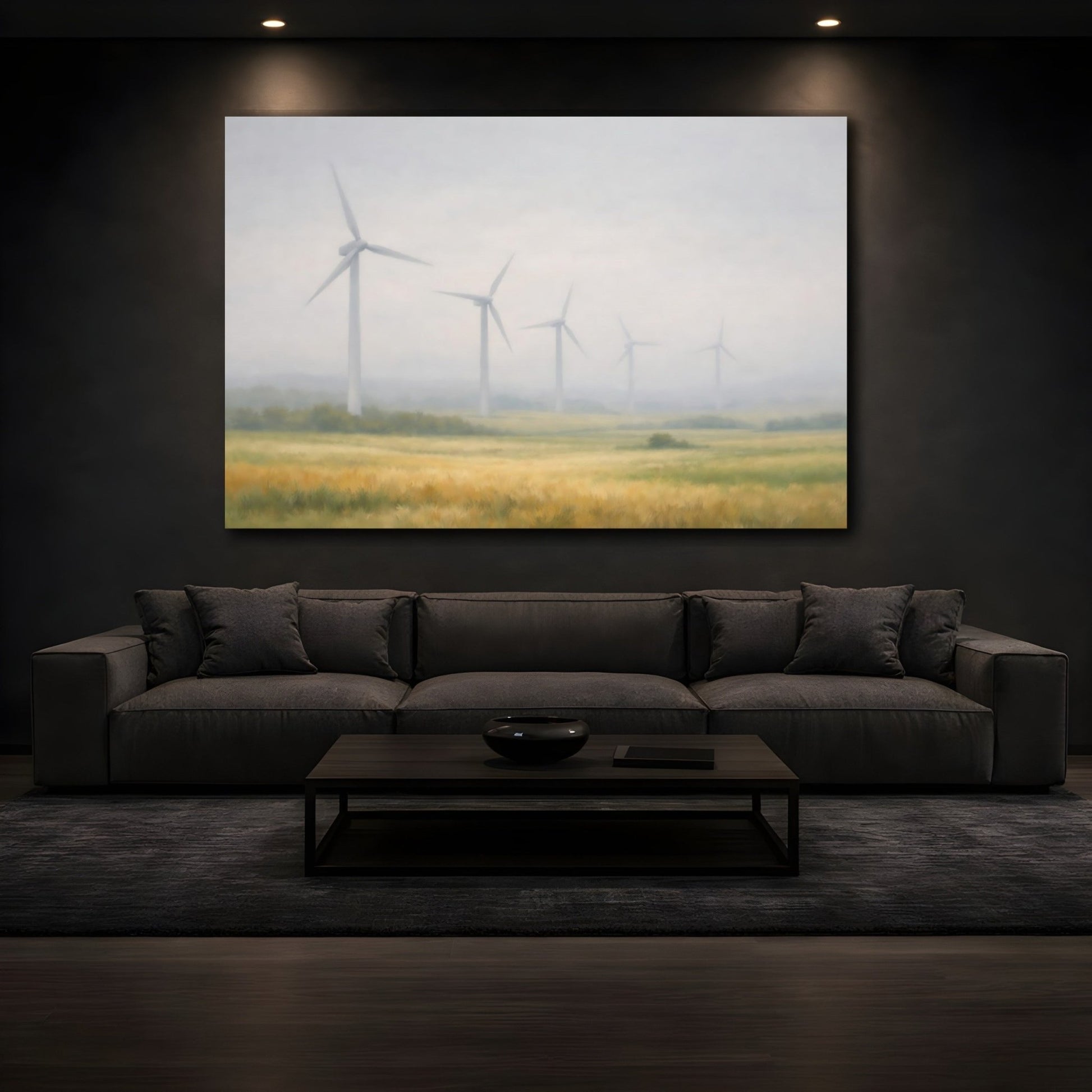 Nature Wind Turbines Misty Landscape - Canvas Wall Art Print - YesArtYes