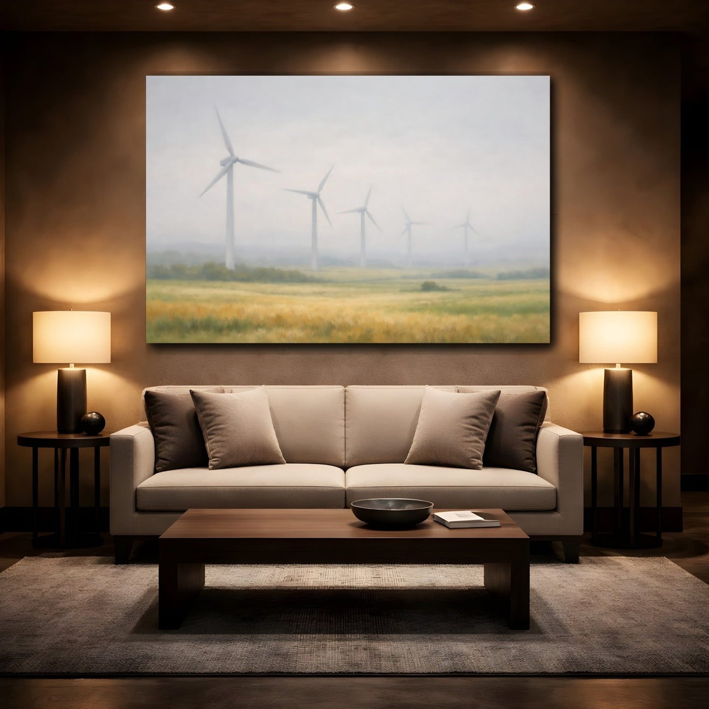 Nature Wind Turbines Misty Landscape - Canvas Wall Art Print - YesArtYes