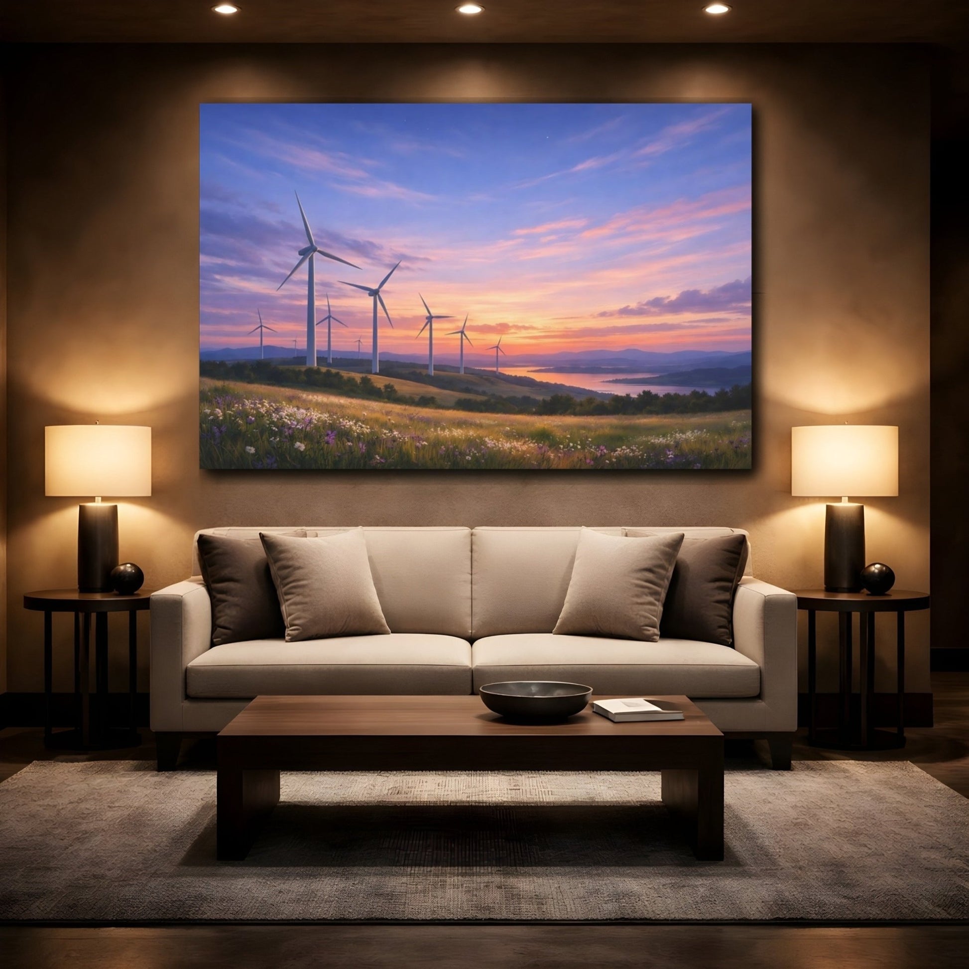 Nature Wind Turbines Sunset - Canvas Wall Art Print - YesArtYes