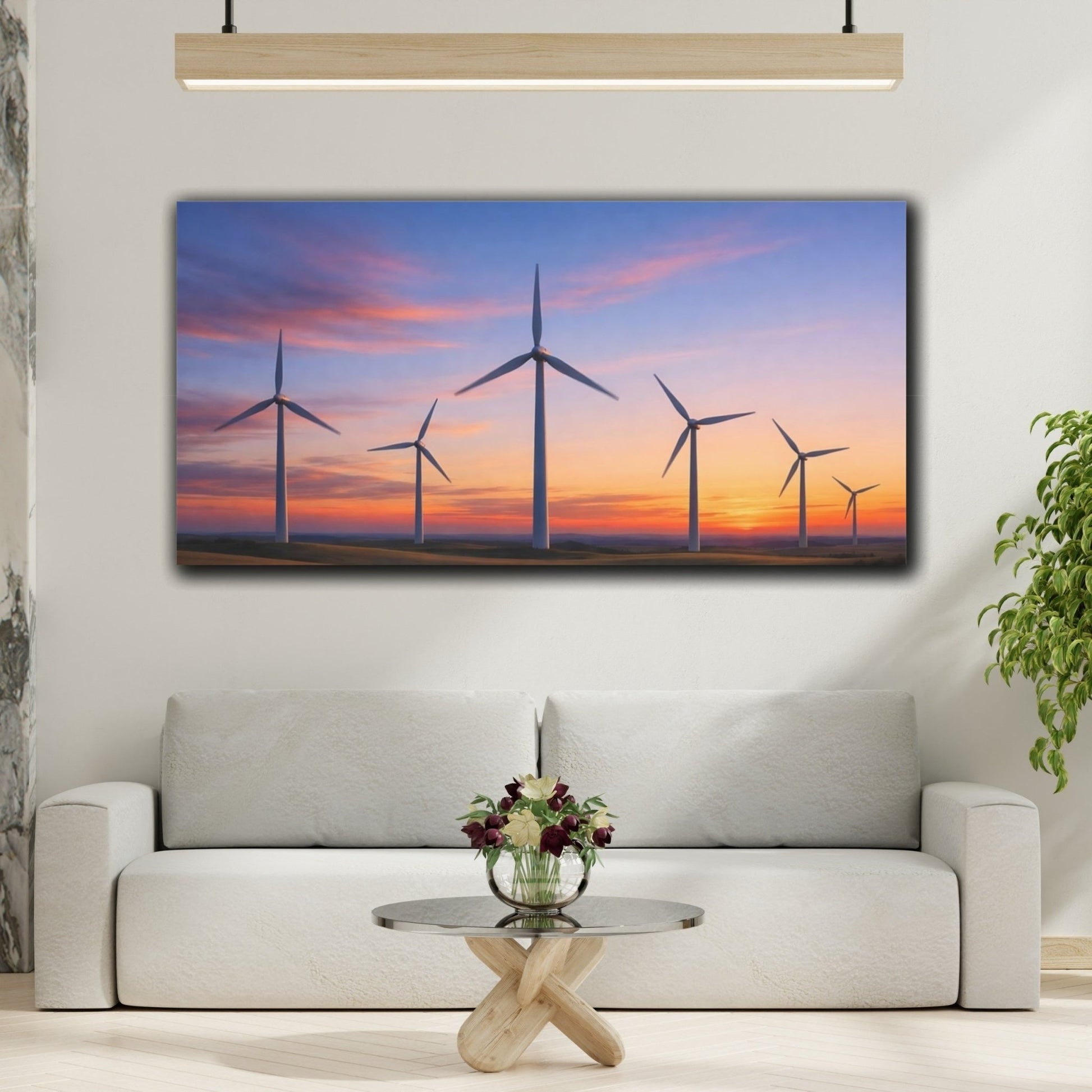 Nature Wind Turbines Vibrant Sunset - Canvas Wall Art Print - YesArtYes
