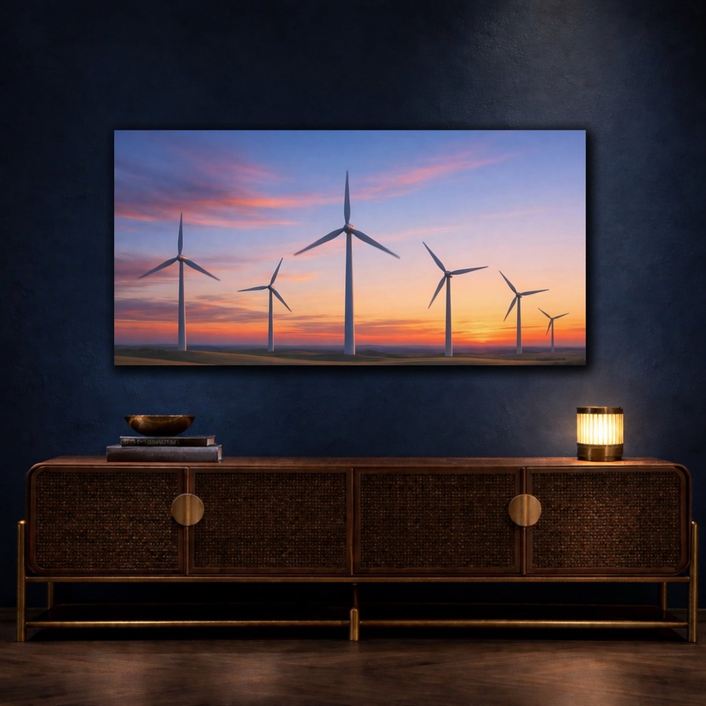 Nature Wind Turbines Vibrant Sunset - Canvas Wall Art Print - YesArtYes