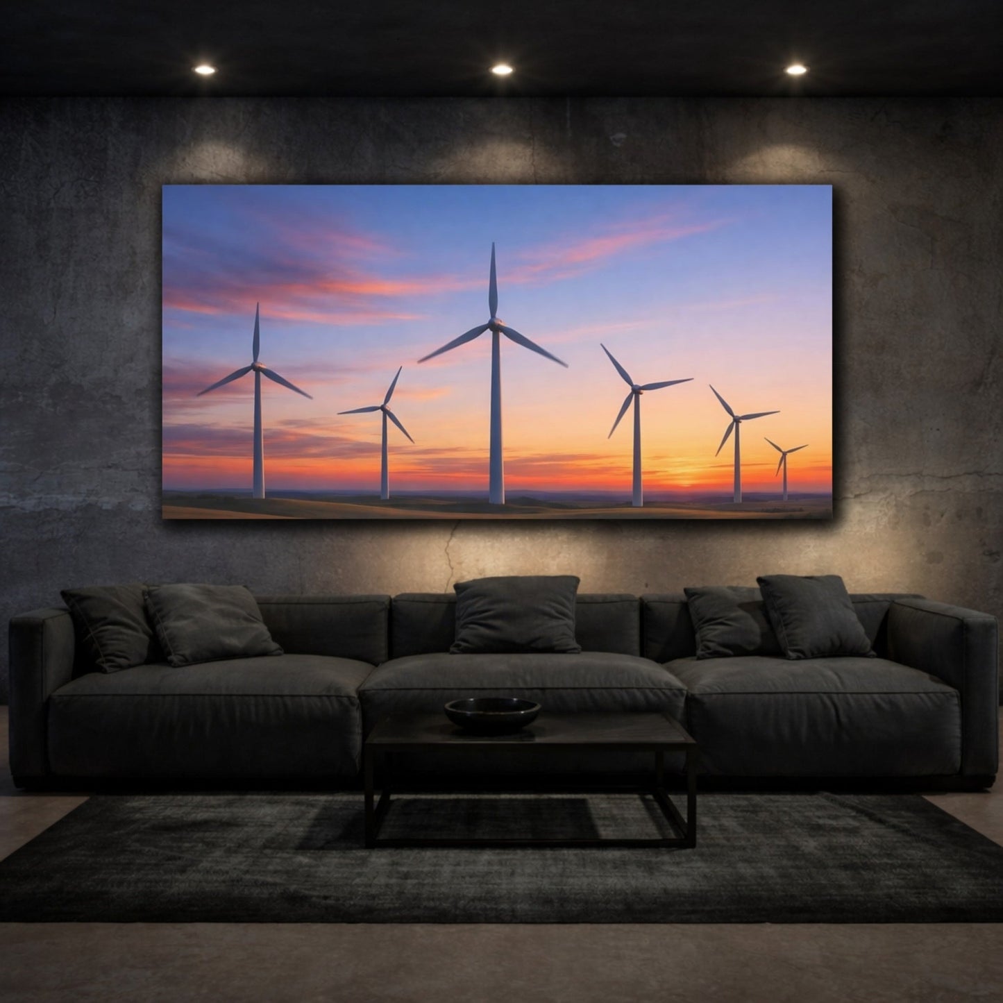 Nature Wind Turbines Vibrant Sunset - Canvas Wall Art Print - YesArtYes