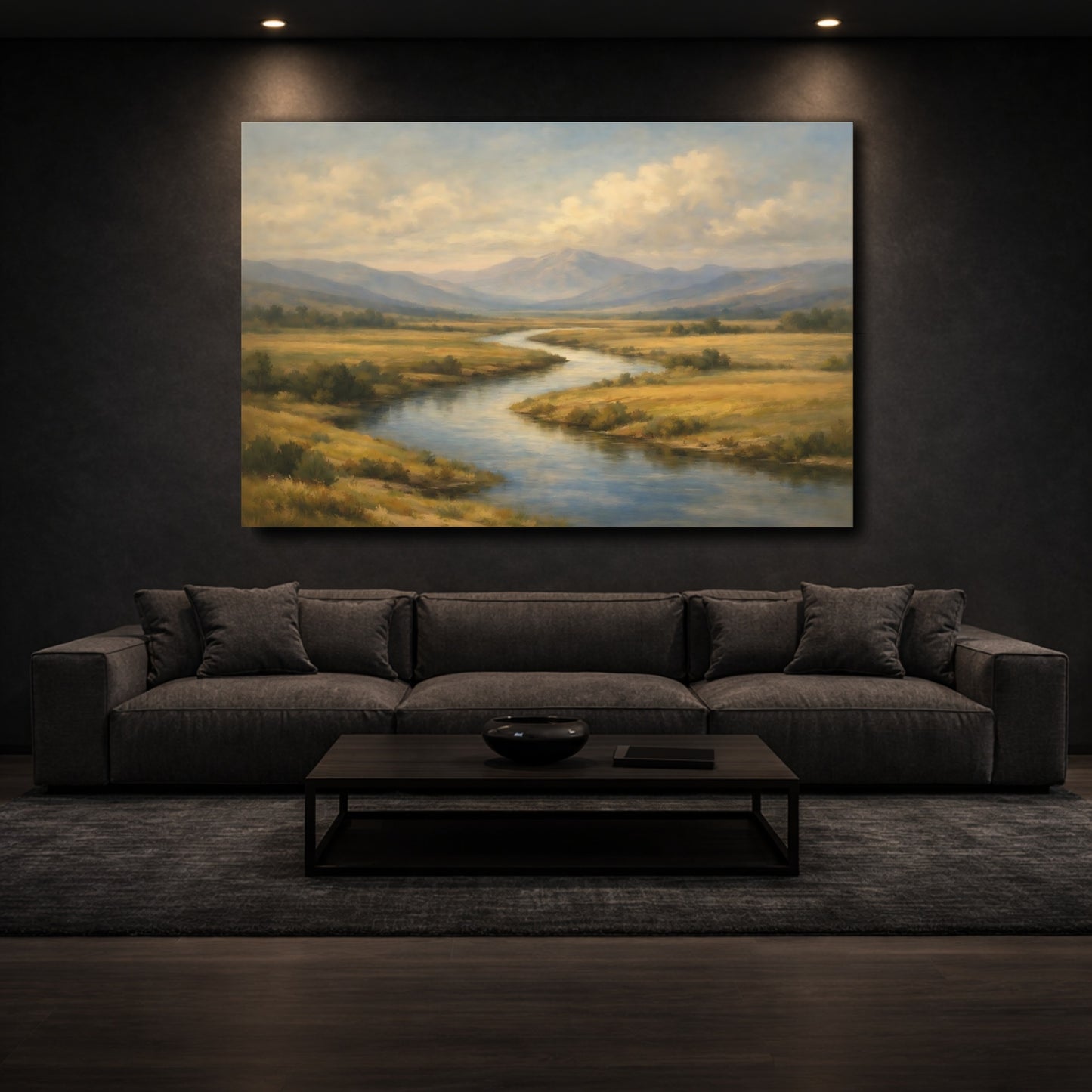 Mockup 2. Nature Winding River Golden Valley River shown as stretched canvas wall art