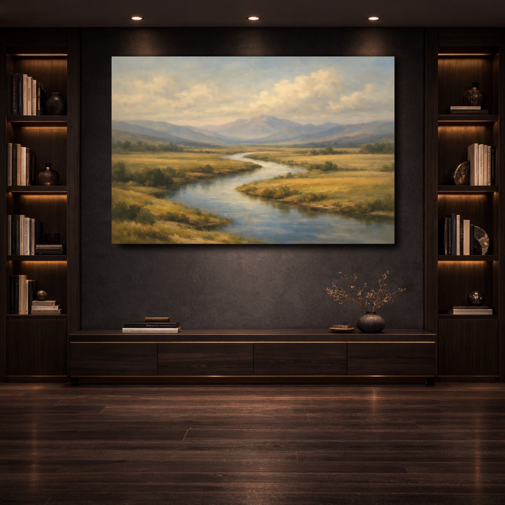 Mockup 3. Nature Winding River Golden Valley River shown as stretched canvas wall art