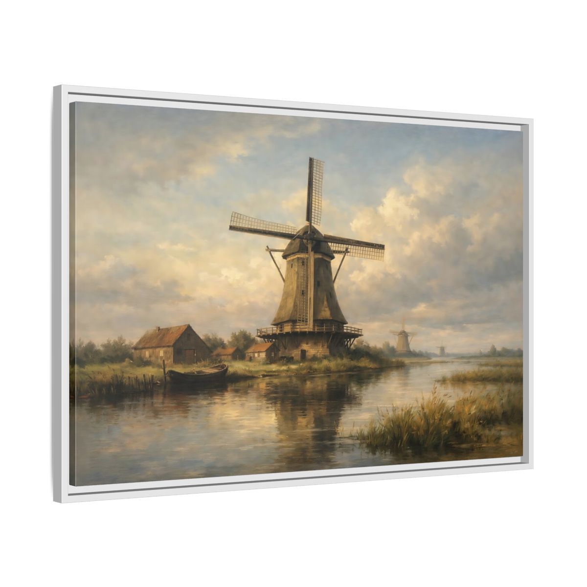 Side Mockup 8. Nature Windmill Dutch Windmill Scene shown as stretched canvas wall art