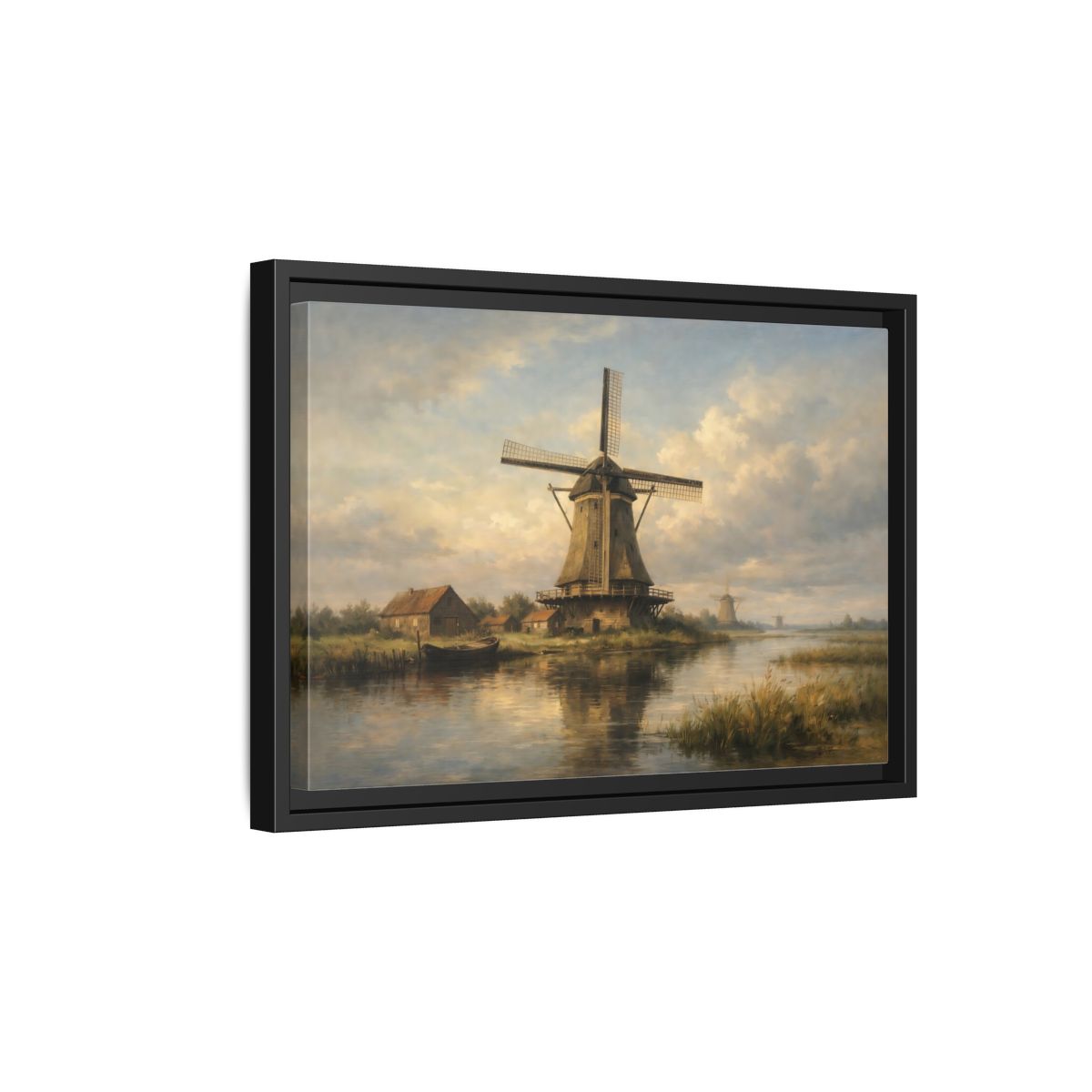 Side Mockup 6. Nature Windmill Dutch Windmill Scene shown as stretched canvas wall art