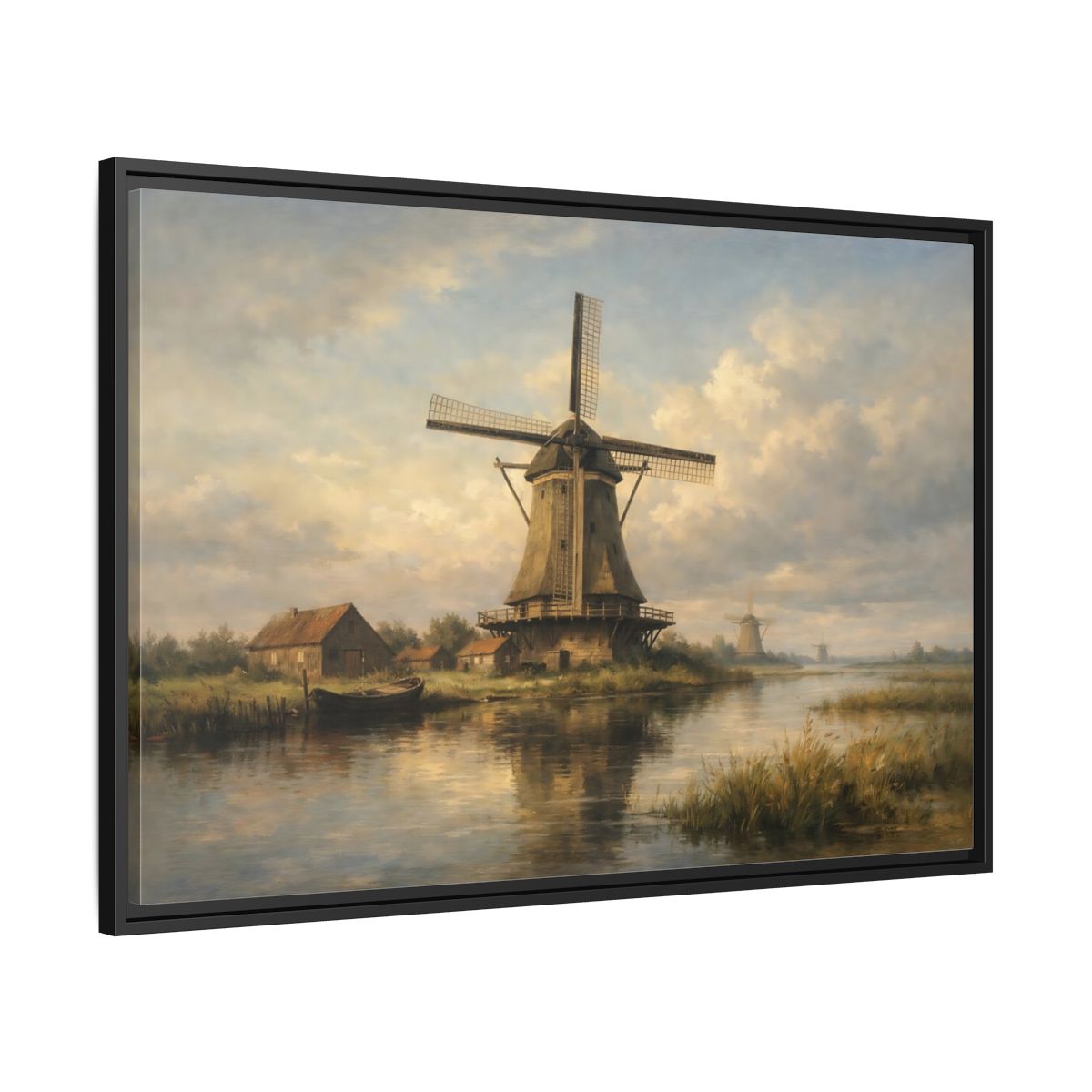Side Mockup 13. Nature Windmill Dutch Windmill Scene shown as stretched canvas wall art