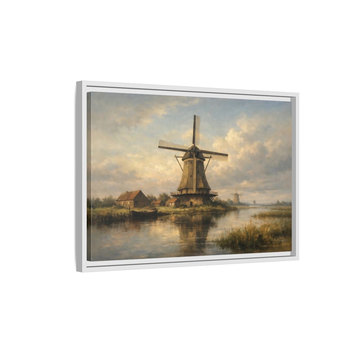 Side Mockup 1. Nature Windmill Dutch Windmill Scene shown as stretched canvas wall art