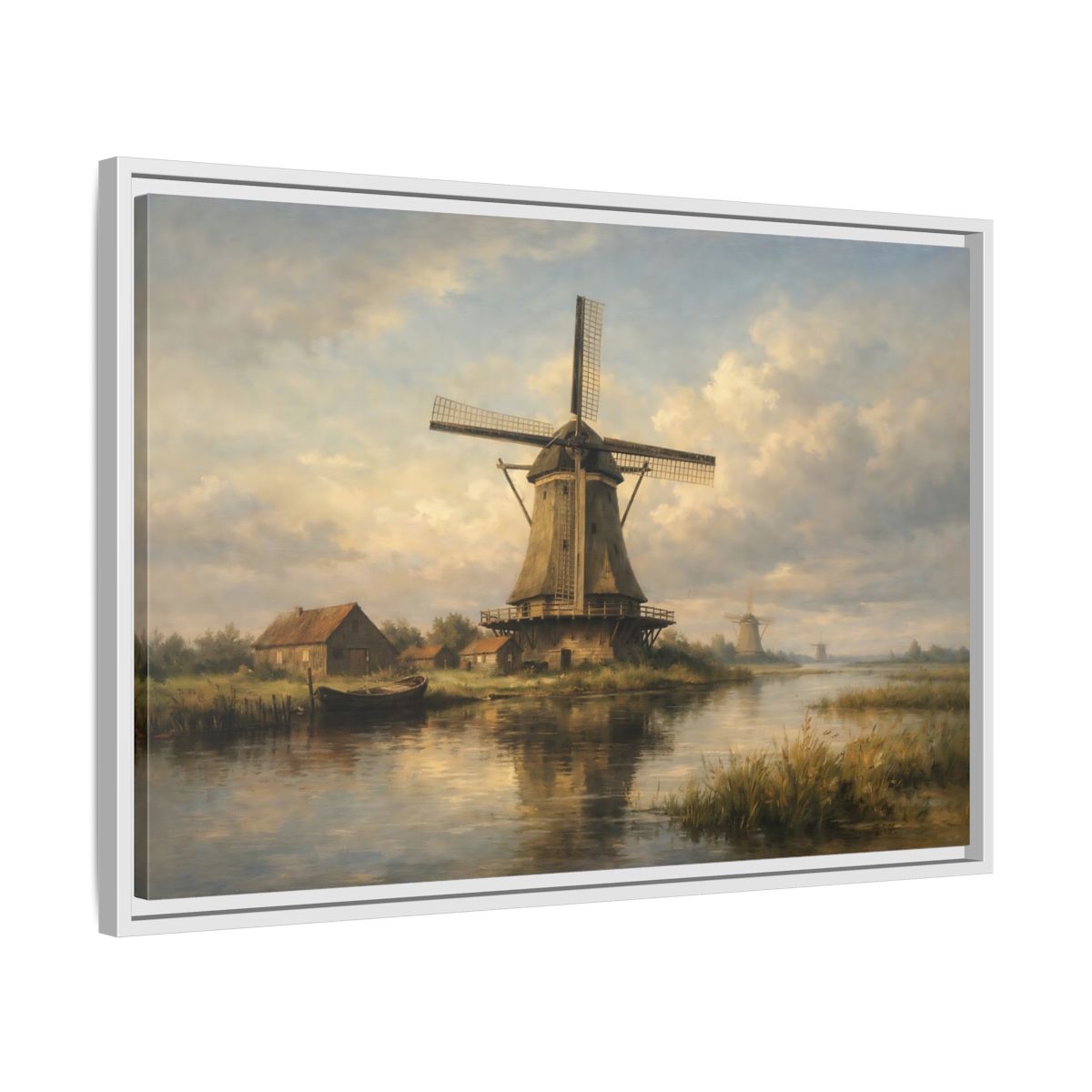Side Mockup 10. Nature Windmill Dutch Windmill Scene shown as stretched canvas wall art
