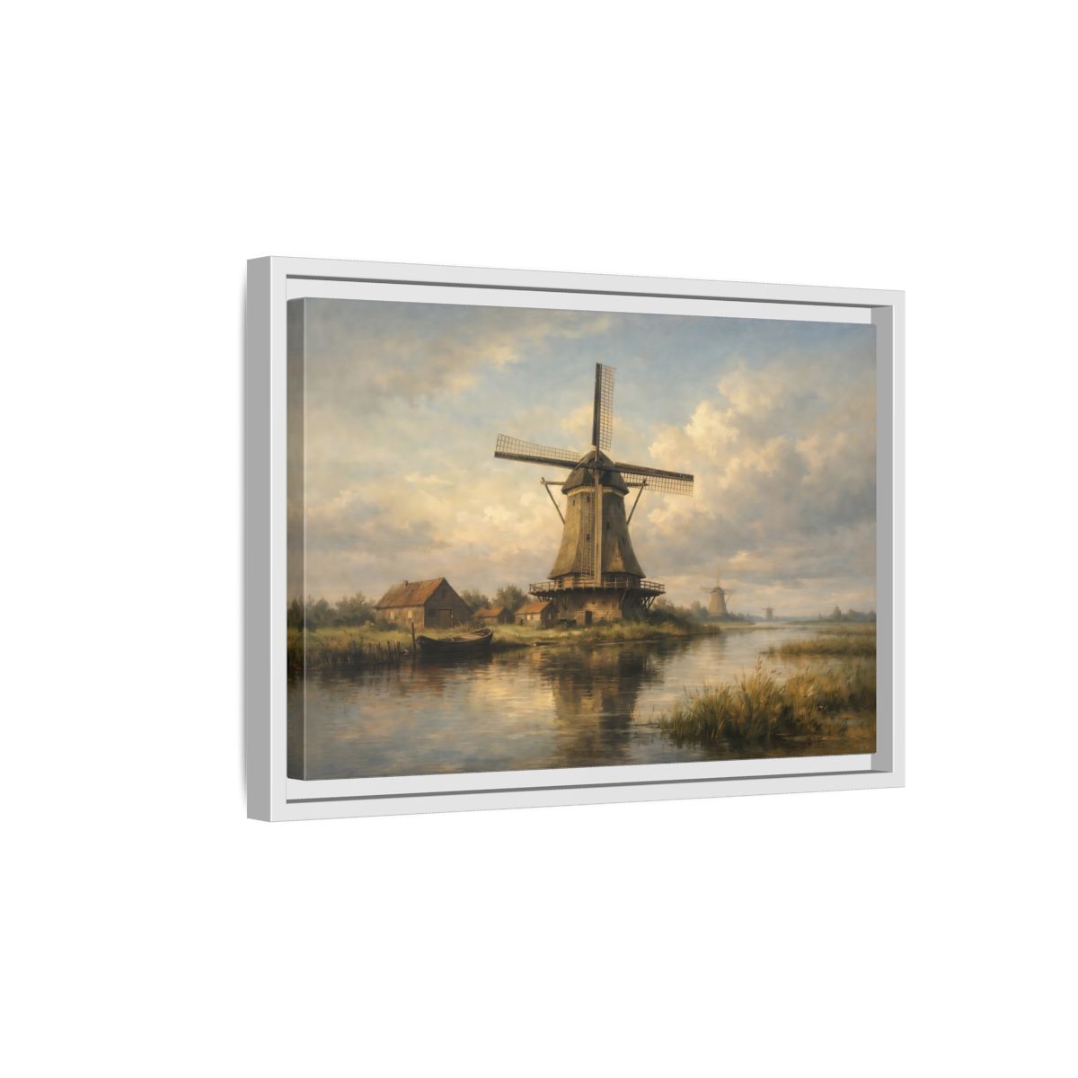 Side Mockup 4. Nature Windmill Dutch Windmill Scene shown as stretched canvas wall art