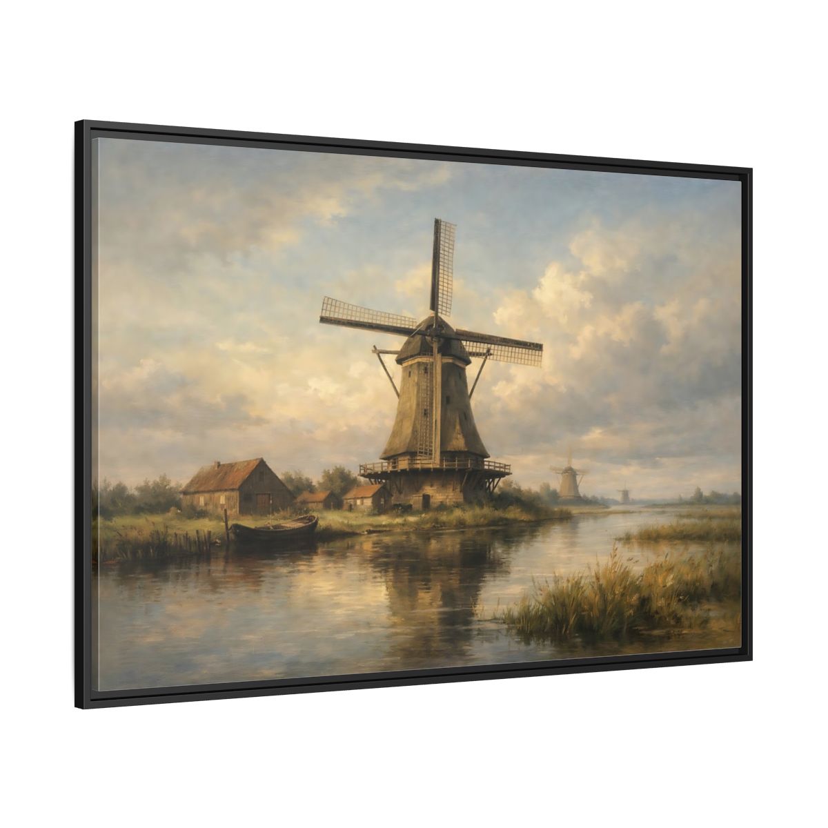 Side Mockup 12. Nature Windmill Dutch Windmill Scene shown as stretched canvas wall art