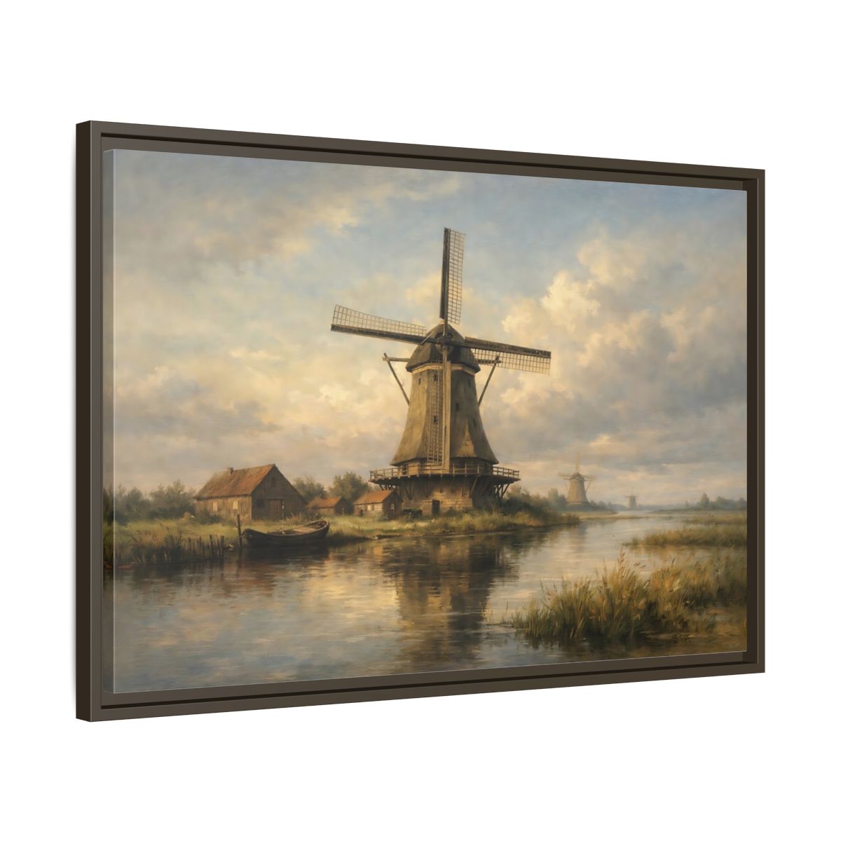 Side Mockup 11. Nature Windmill Dutch Windmill Scene shown as stretched canvas wall art
