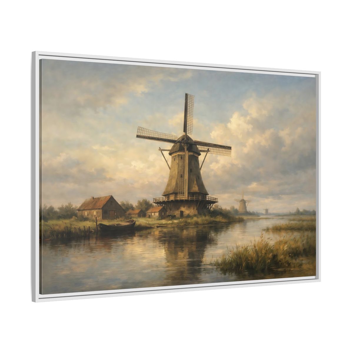 Side Mockup 7. Nature Windmill Dutch Windmill Scene shown as stretched canvas wall art