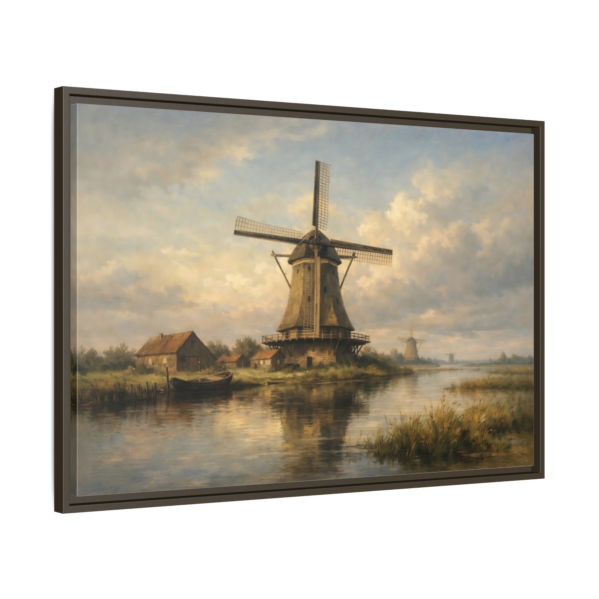 Side Mockup 9. Nature Windmill Dutch Windmill Scene shown as stretched canvas wall art