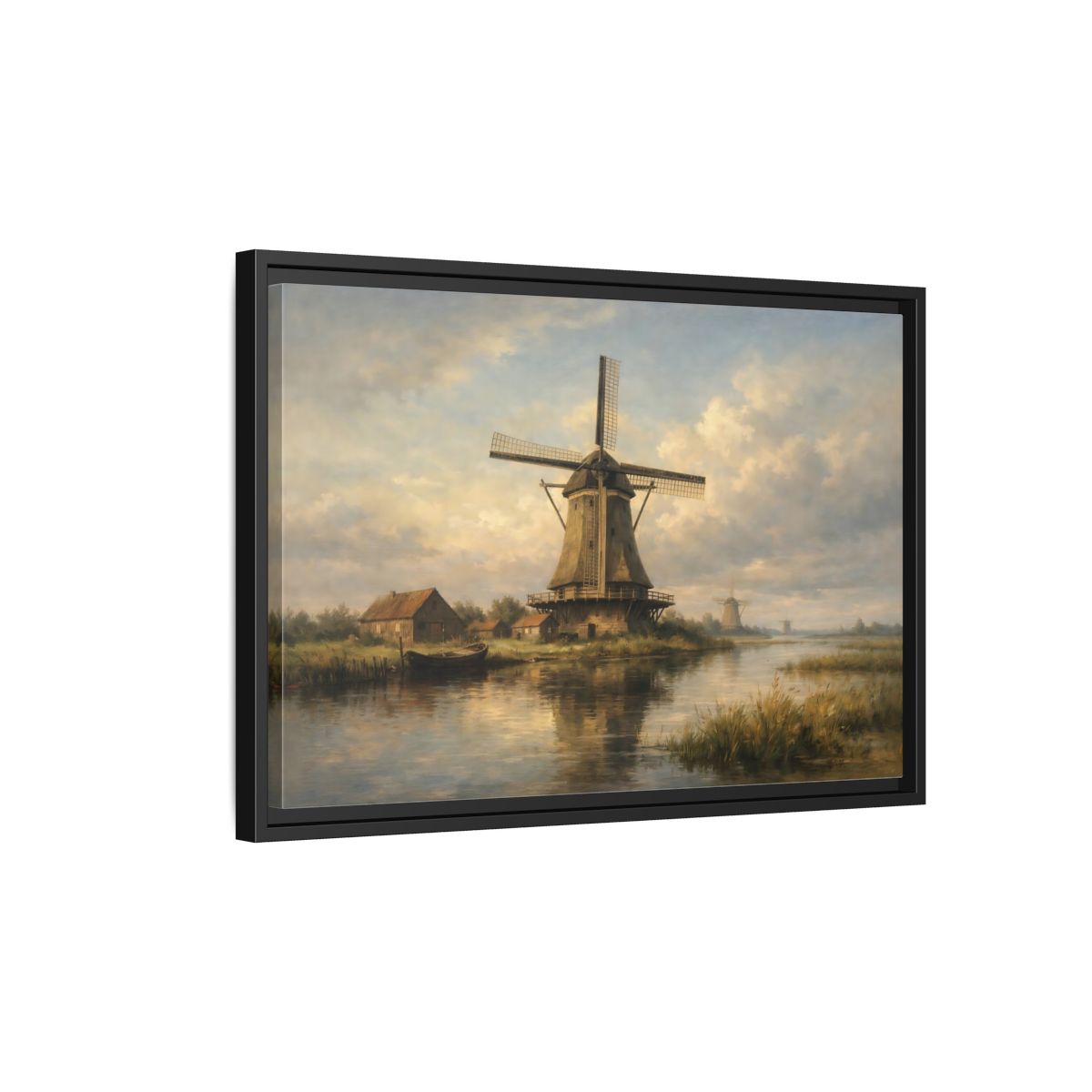 Side Mockup 3. Nature Windmill Dutch Windmill Scene shown as stretched canvas wall art