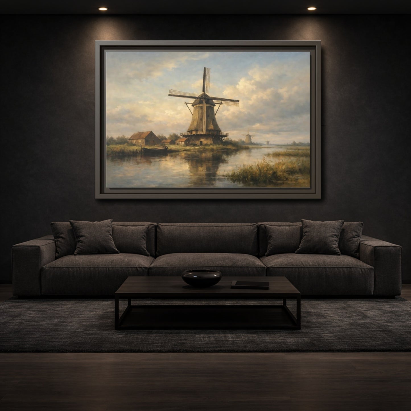 Mockup 2. Nature Windmill Dutch Windmill Scene shown as stretched canvas wall art