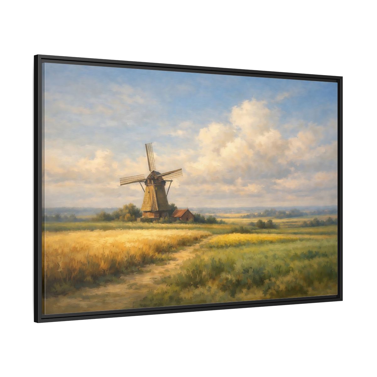 Side Mockup 12. Nature Windmill Windmill Landscape shown as stretched canvas wall art