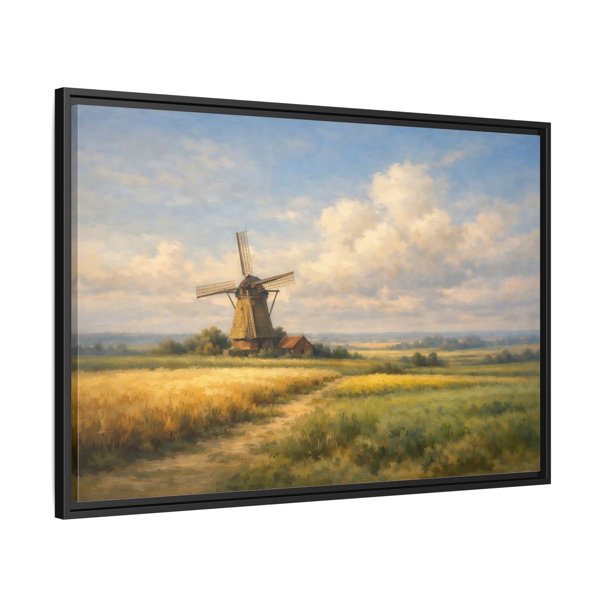 Side Mockup 13. Nature Windmill Windmill Landscape shown as stretched canvas wall art