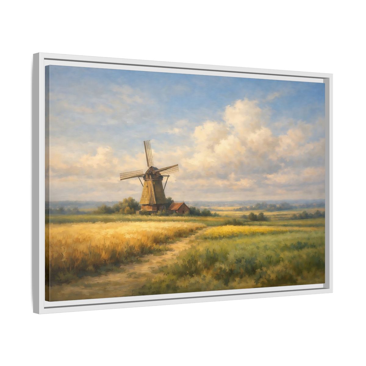 Side Mockup 10. Nature Windmill Windmill Landscape shown as stretched canvas wall art