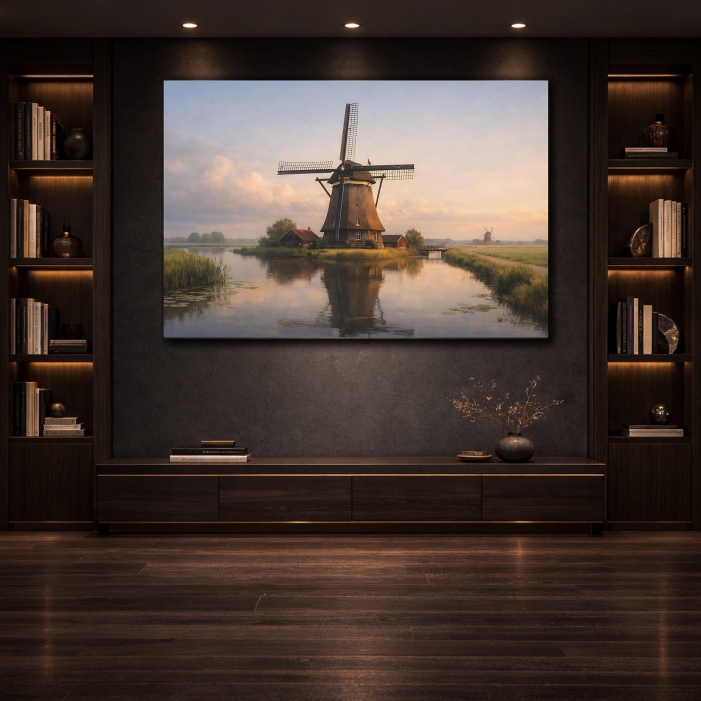 Nature Windmill Misty Landscape - Canvas Wall Art Print - YesArtYes