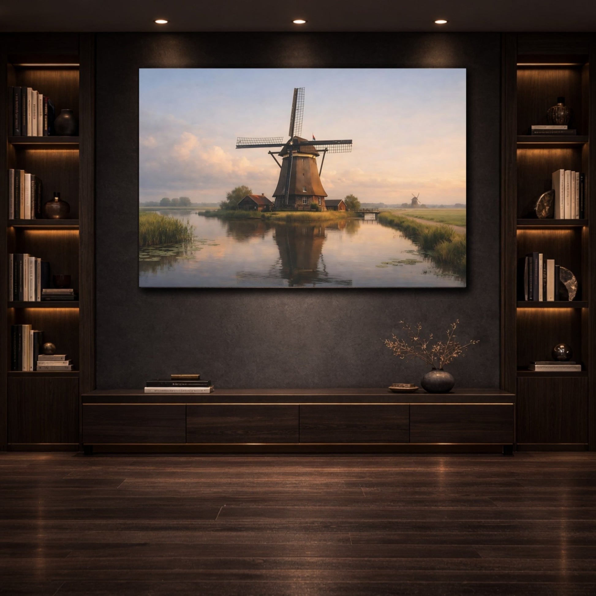 Nature Windmill Misty Landscape - Canvas Wall Art Print - YesArtYes
