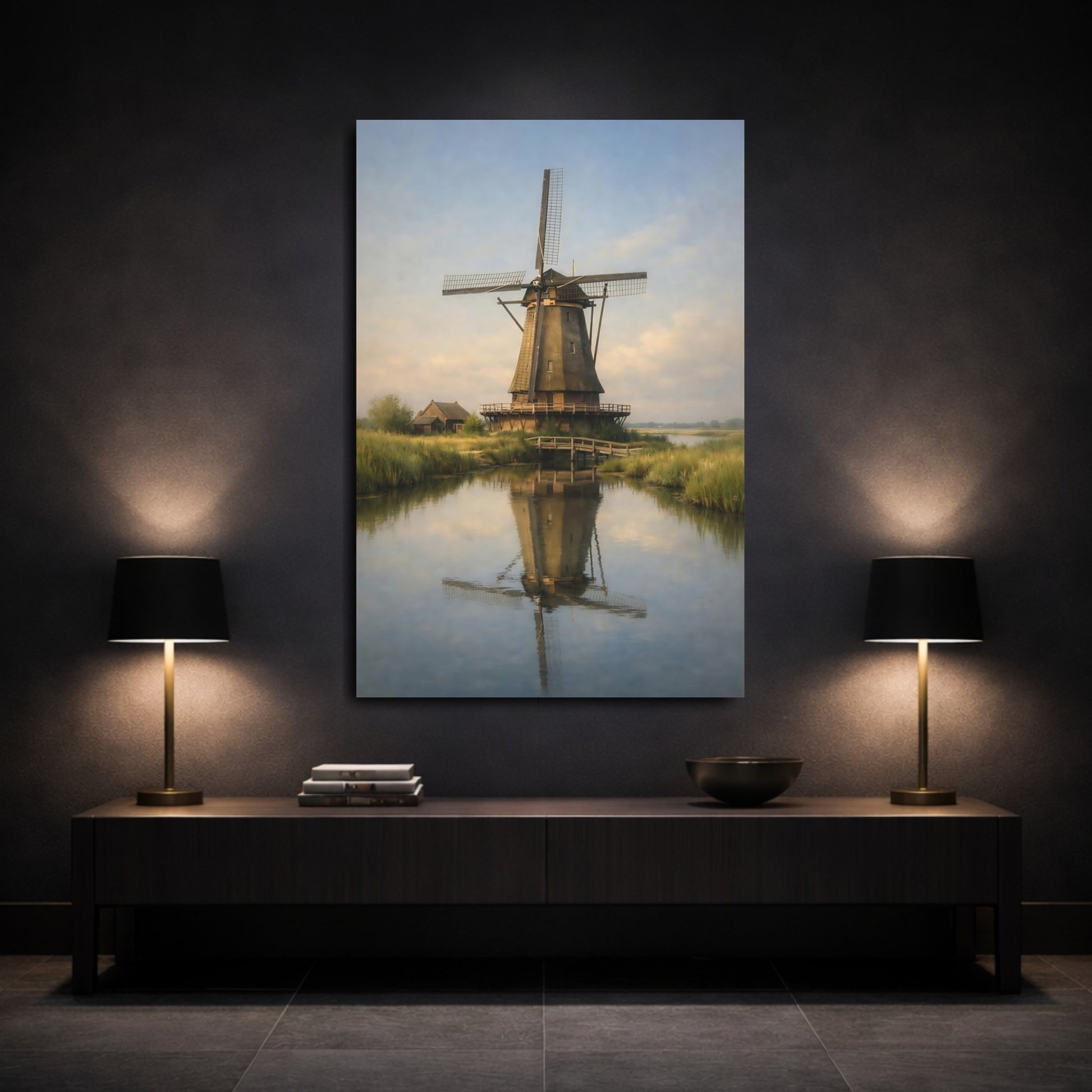 Mockup 2. Nature Windmill Rustic Windmill shown as stretched canvas wall art