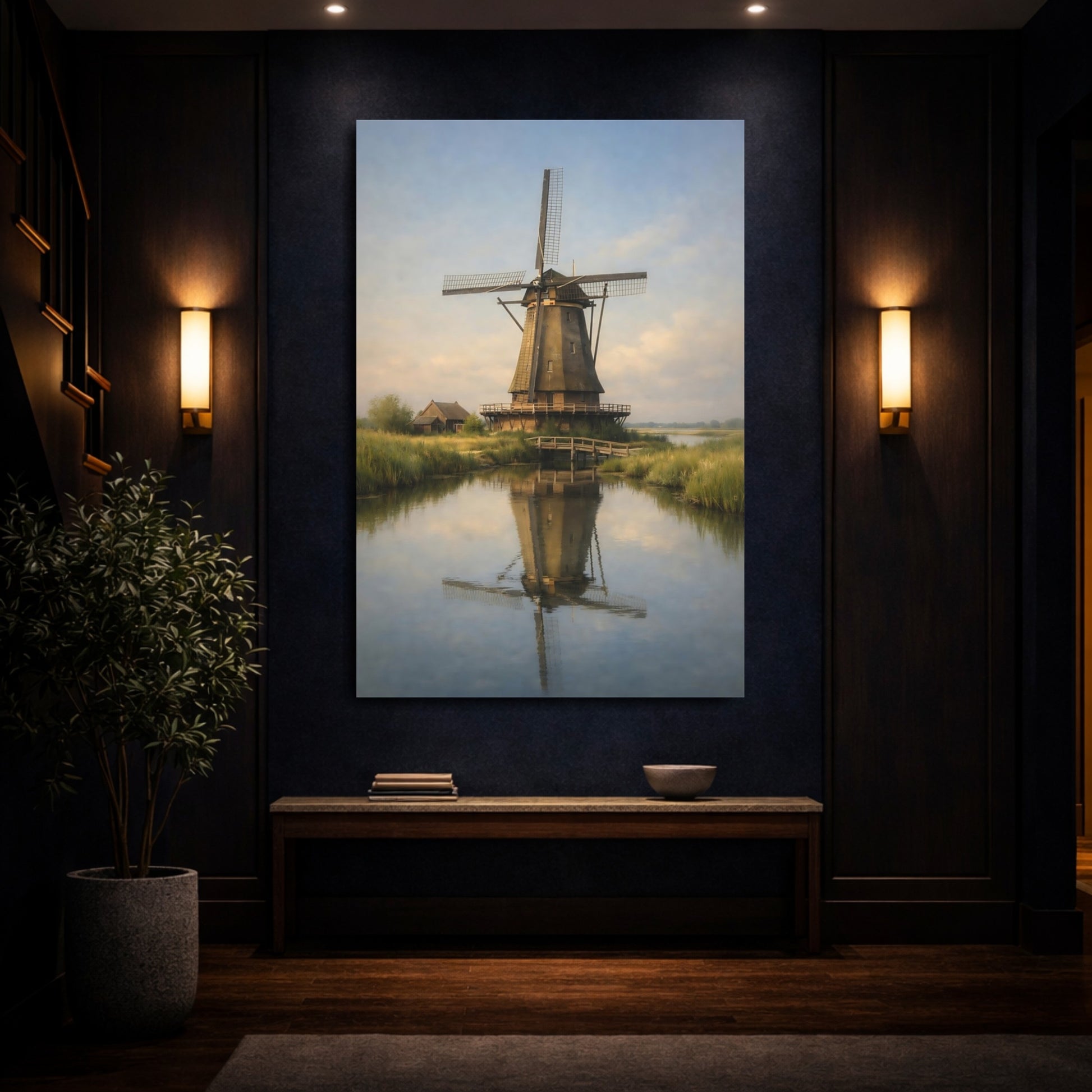 Mockup 3. Nature Windmill Rustic Windmill shown as stretched canvas wall art