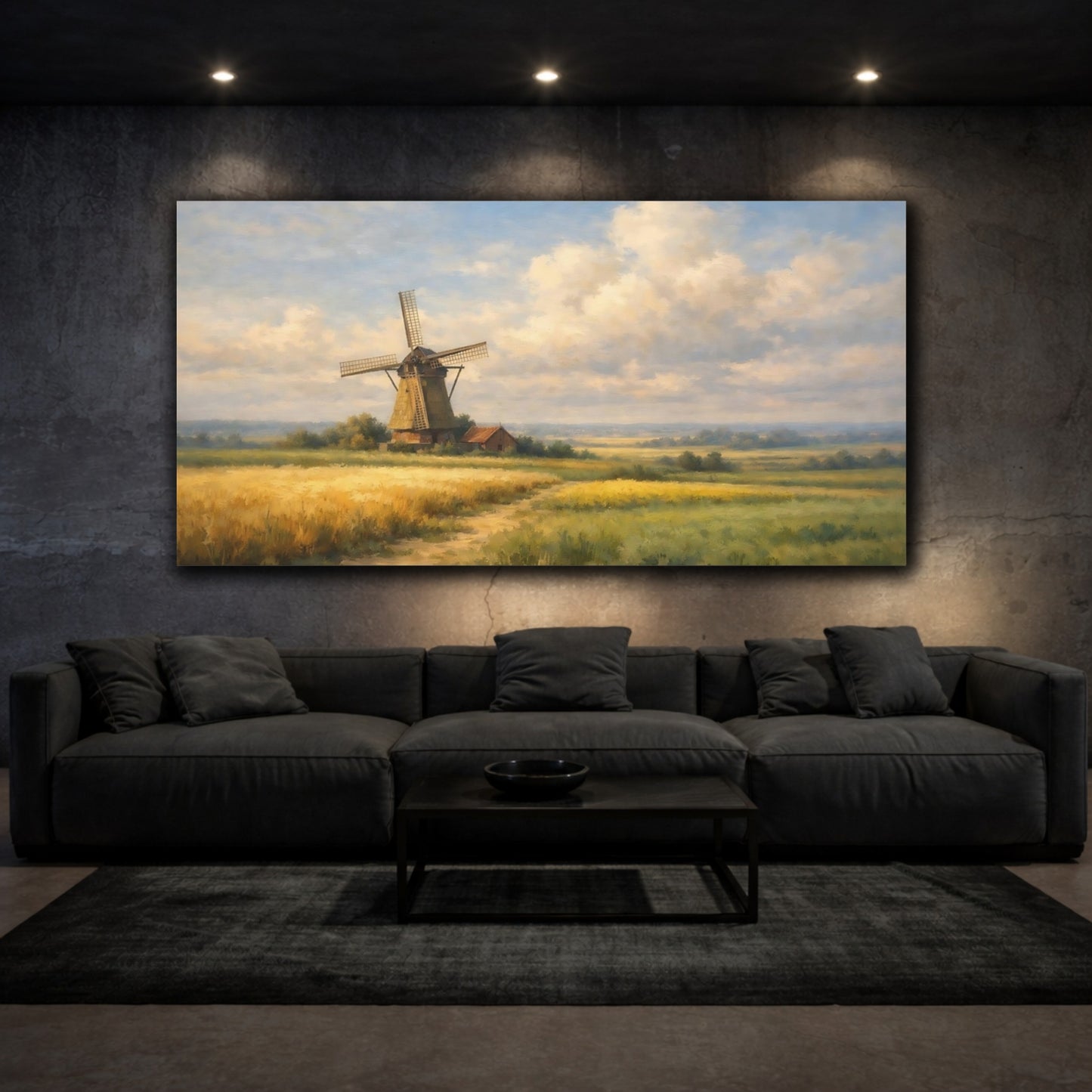 Mockup 2. Nature Windmill Windmill Field Landscape shown as stretched canvas wall art