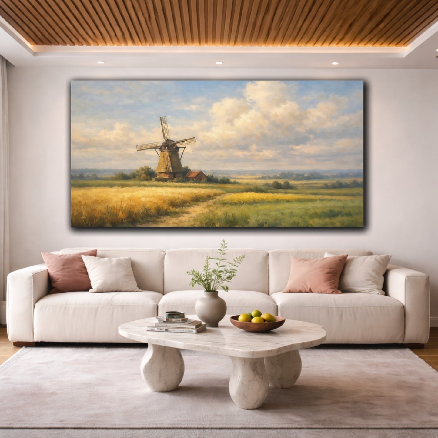 Mockup 3. Nature Windmill Windmill Field Landscape shown as stretched canvas wall art