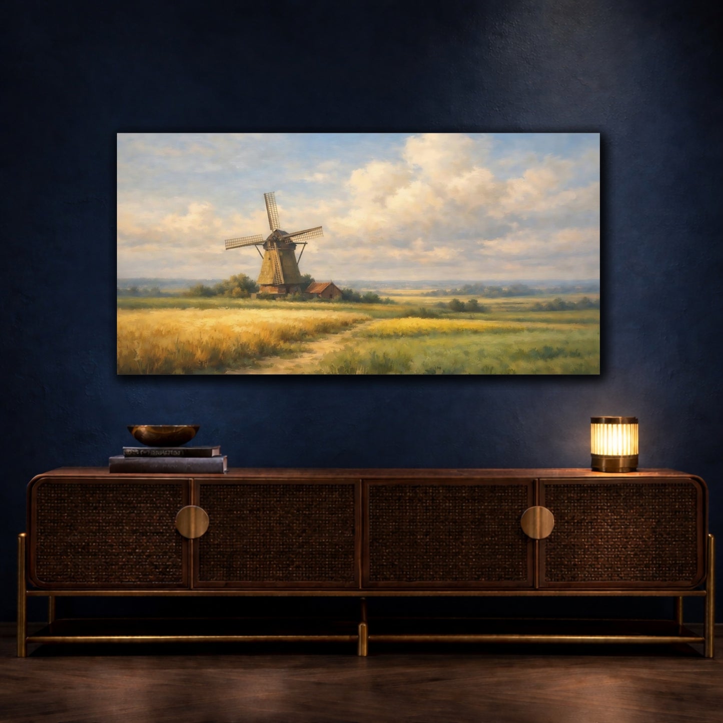 Mockup 4. Nature Windmill Windmill Field Landscape shown as stretched canvas wall art