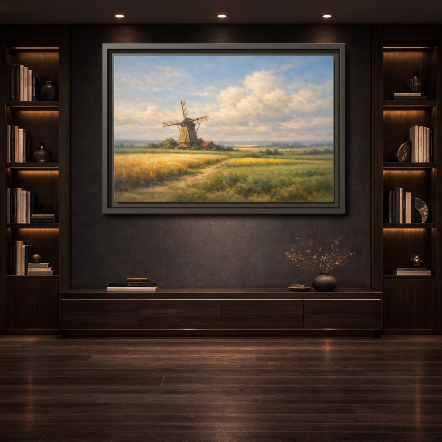 Mockup 3. Nature Windmill Windmill Landscape shown as stretched canvas wall art