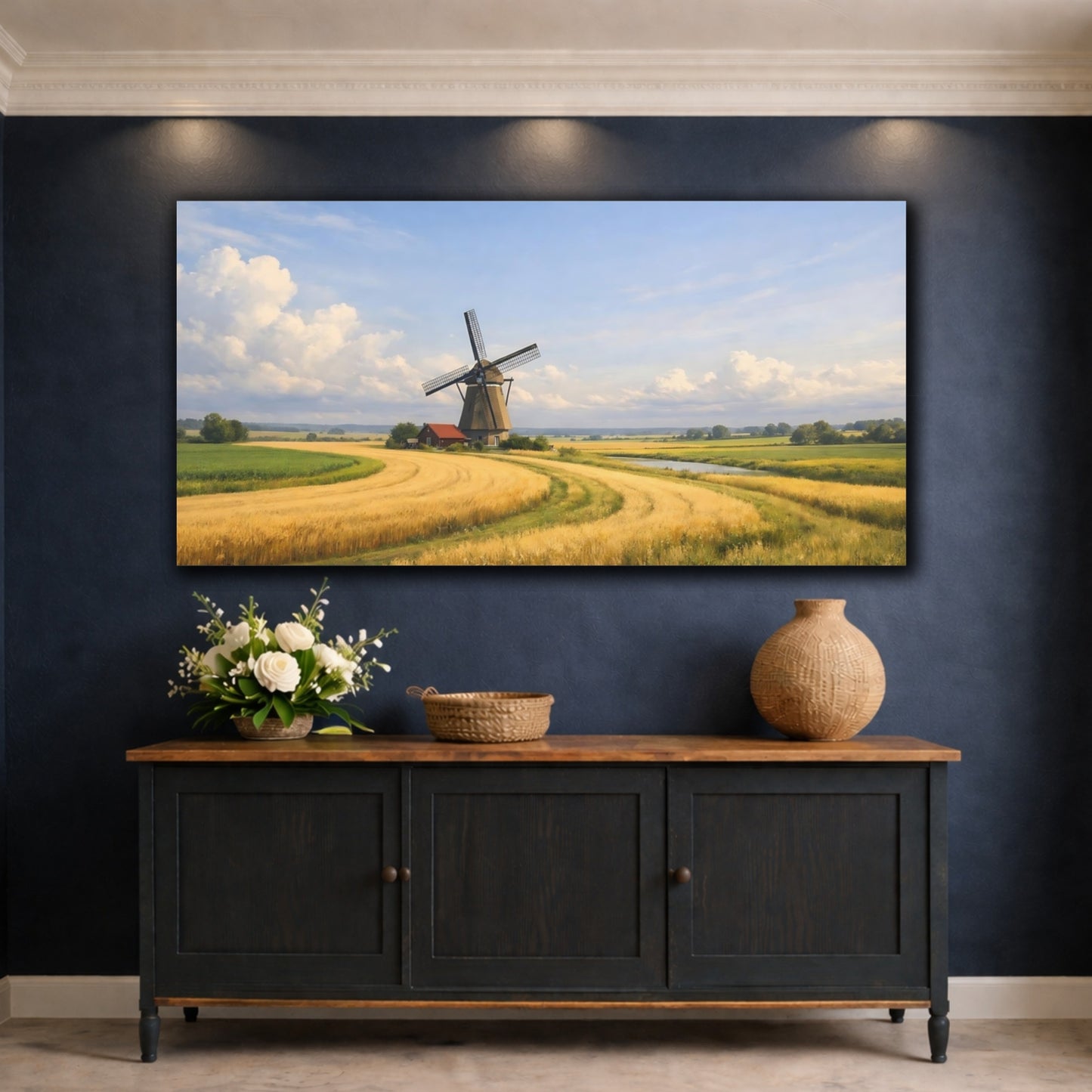 Mockup 4. Nature Windmill Windmill Landscape shown as stretched canvas wall art