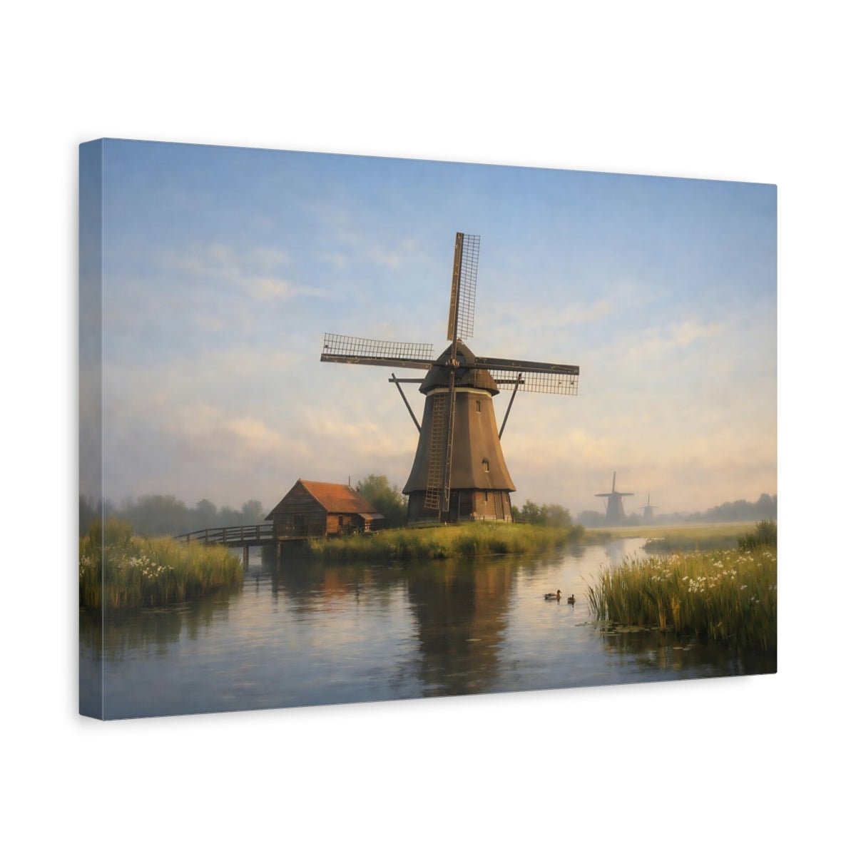 Nature Windmills Misty - Canvas Wall Art Print - YesArtYes