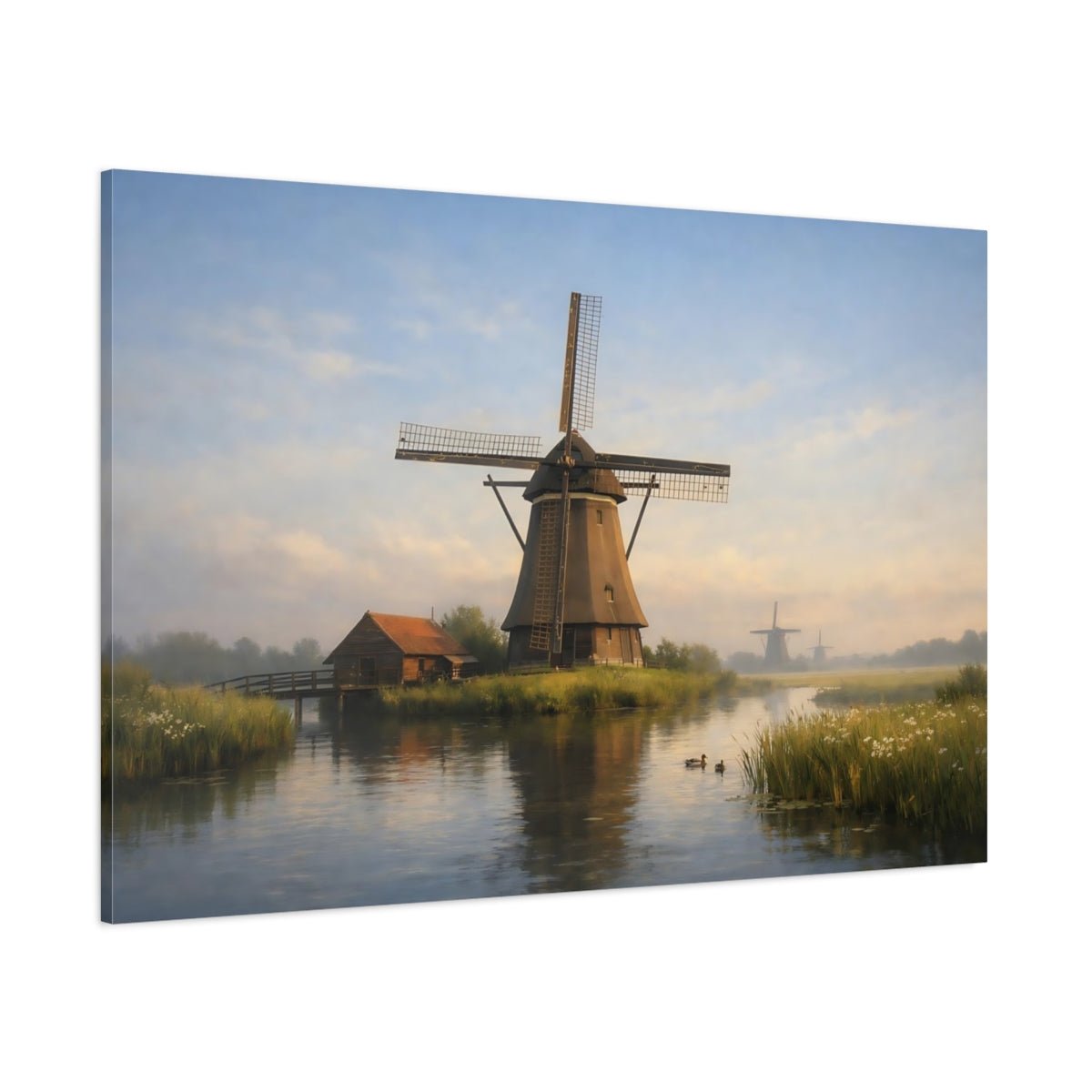 Nature Windmills Misty - Canvas Wall Art Print - YesArtYes